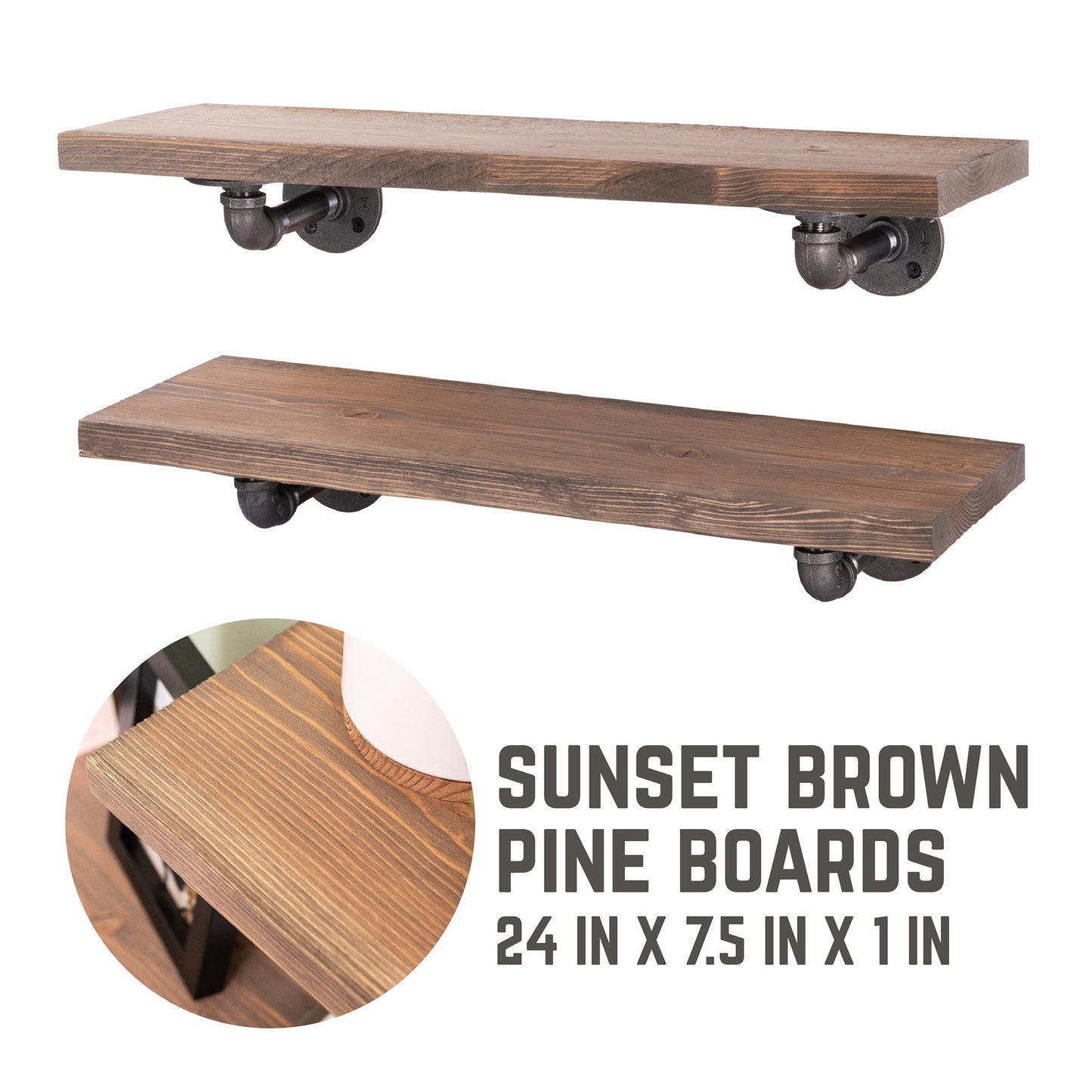 RESTORE Sunset Brown 24 in. Shelves with L-Shaped Brackets