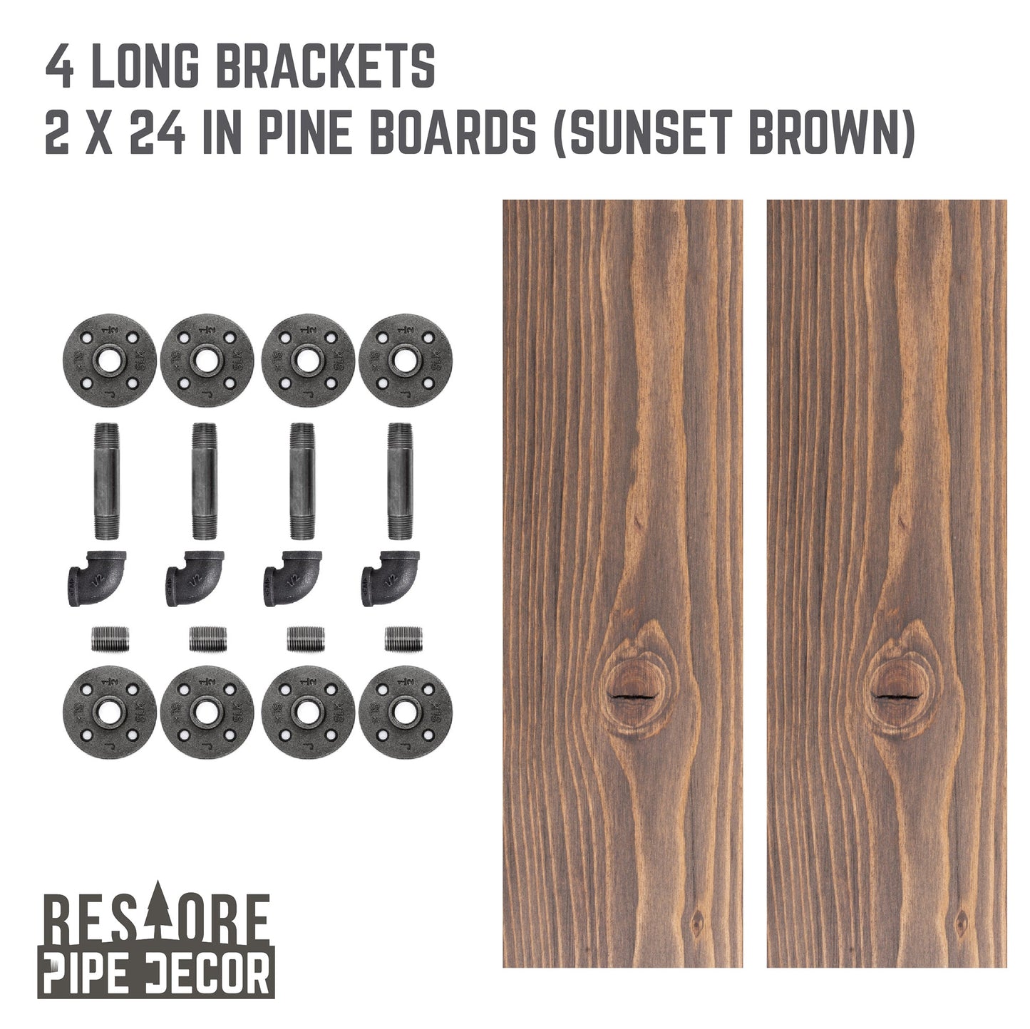 RESTORE Sunset Brown 24 in. Shelves with L-Shaped Brackets