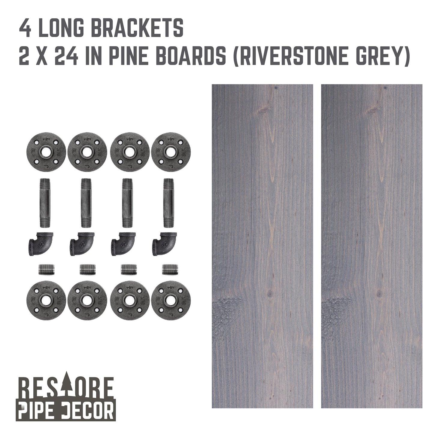 RESTORE Riverstone Grey 24 in. Shelves with L-Shaped Brackets