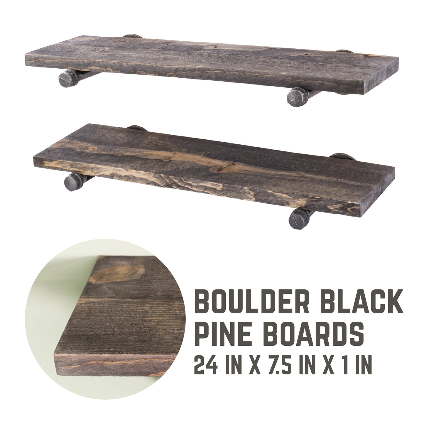 RESTORE Boulder Black 24 in. Shelves with Straight Brackets