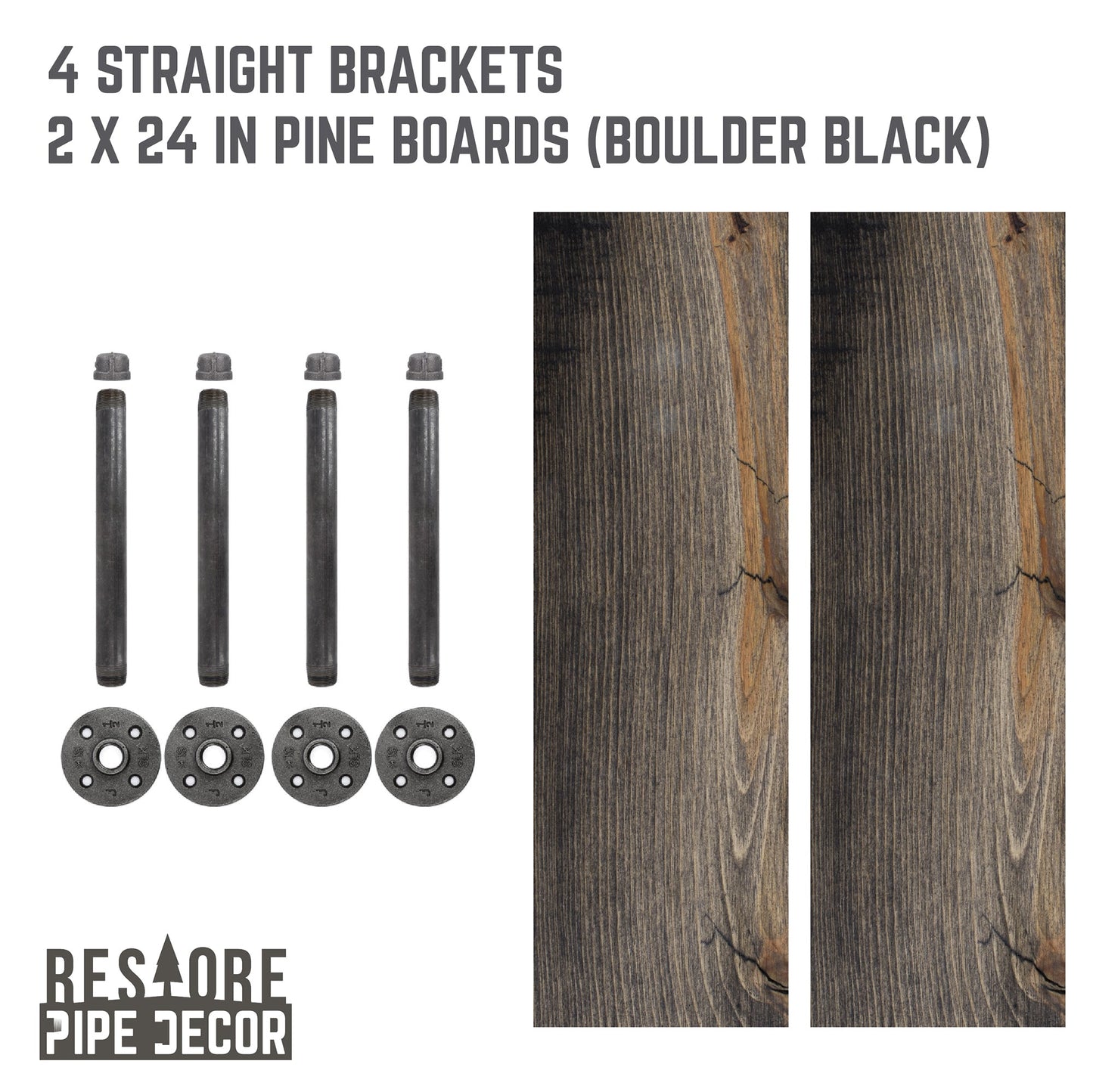 RESTORE Boulder Black 24 in. Shelves with Straight Brackets