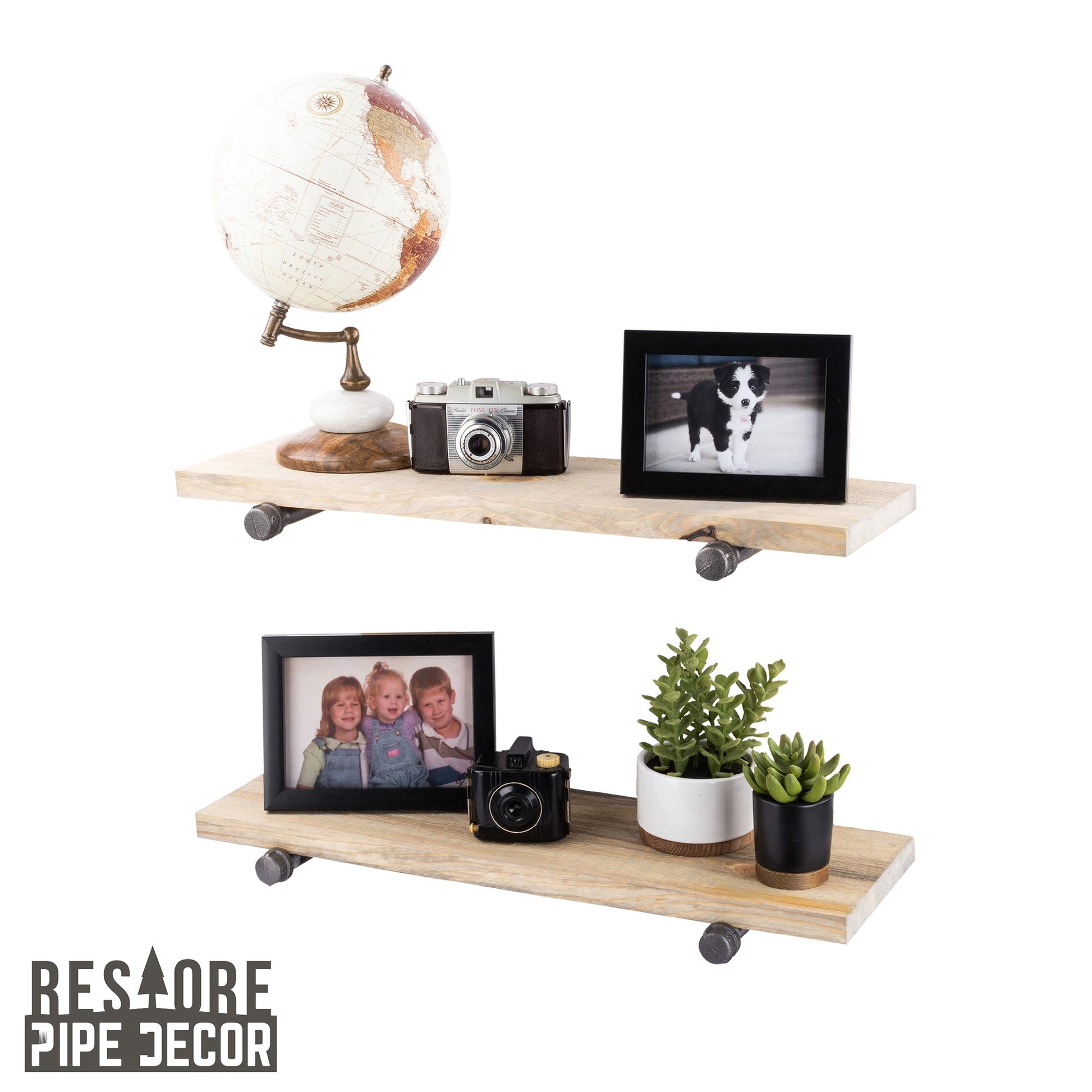 RESTORE Driftwood Tan 24 in. Shelves with Straight Brackets