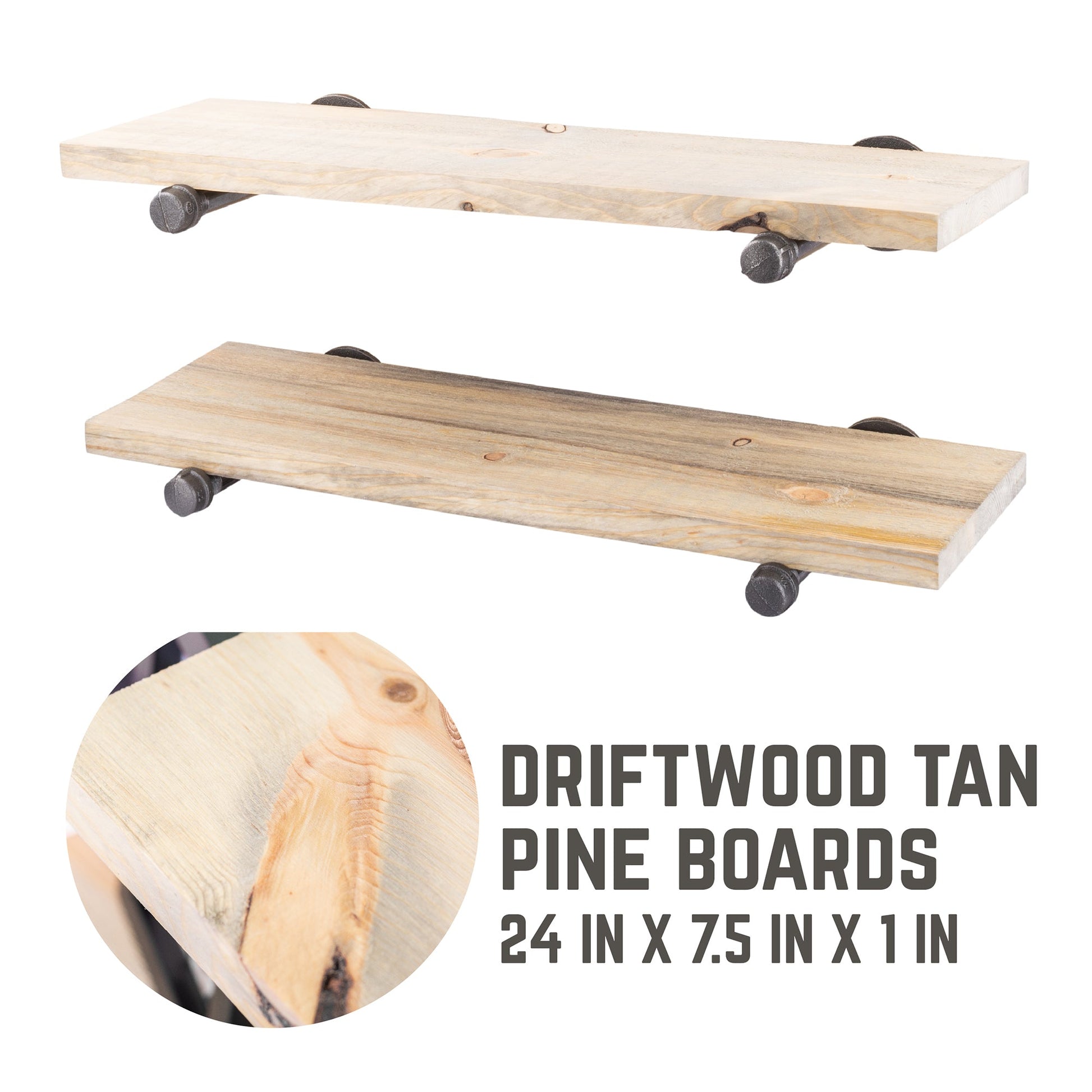 RESTORE Driftwood Tan 24 in. Shelves with Straight Brackets