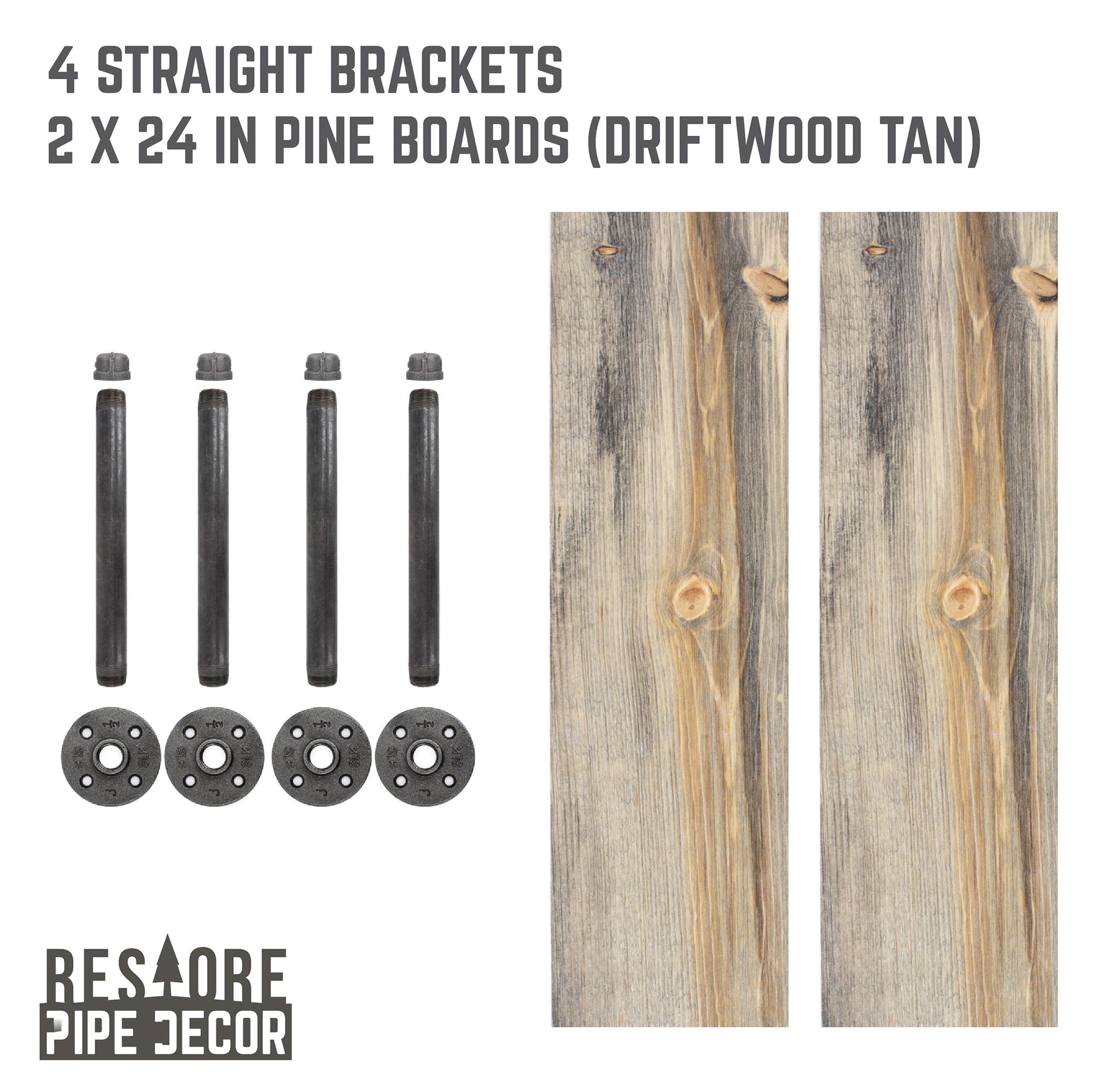 RESTORE Driftwood Tan 24 in. Shelves with Straight Brackets