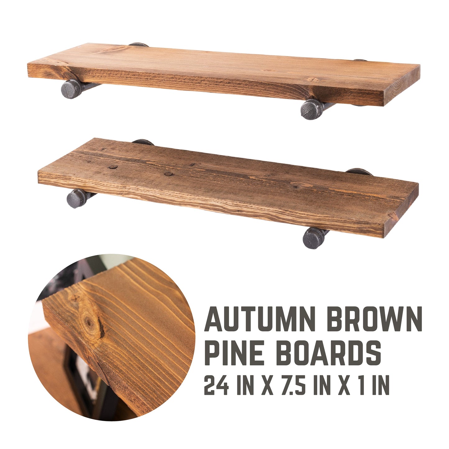 RESTORE Autumn Brown 24 in. Shelves with Straight Brackets