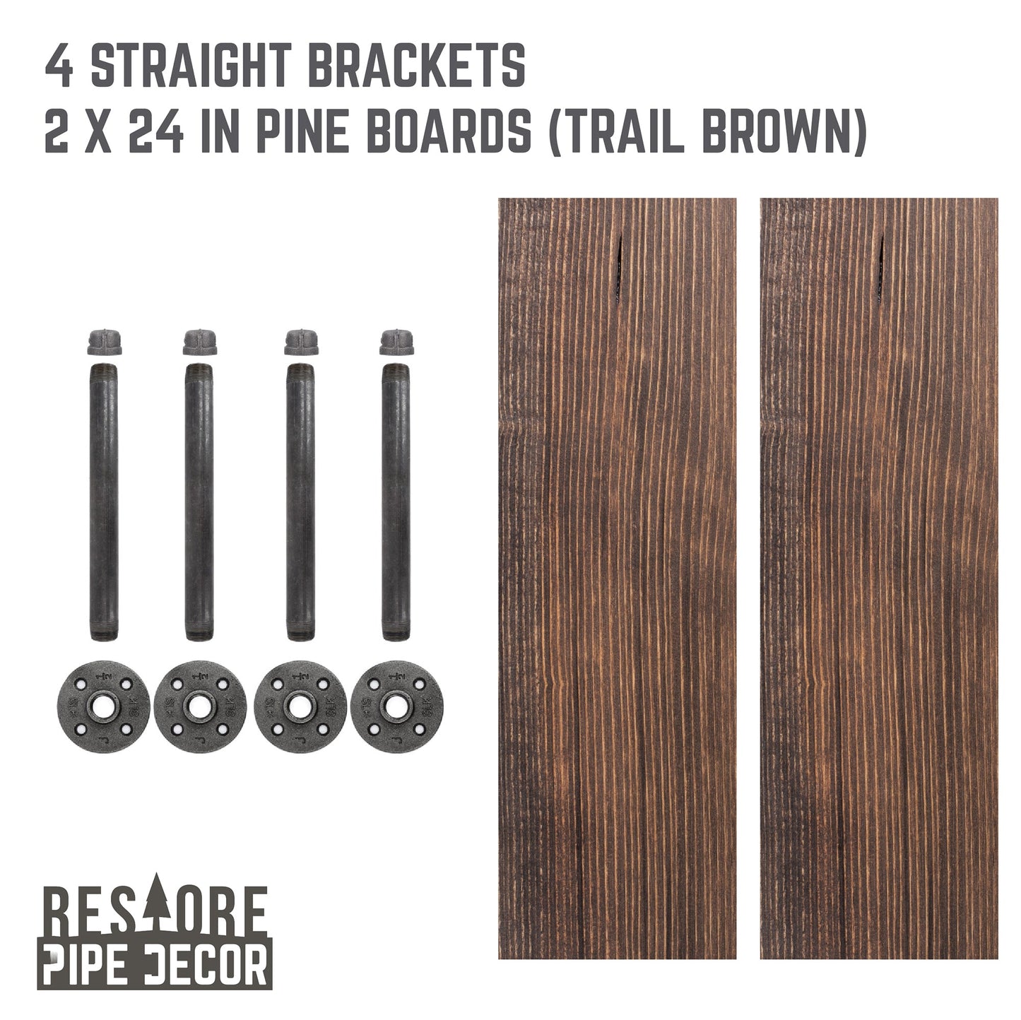 RESTORE Trail Brown 24 in. Shelves with Straight Brackets