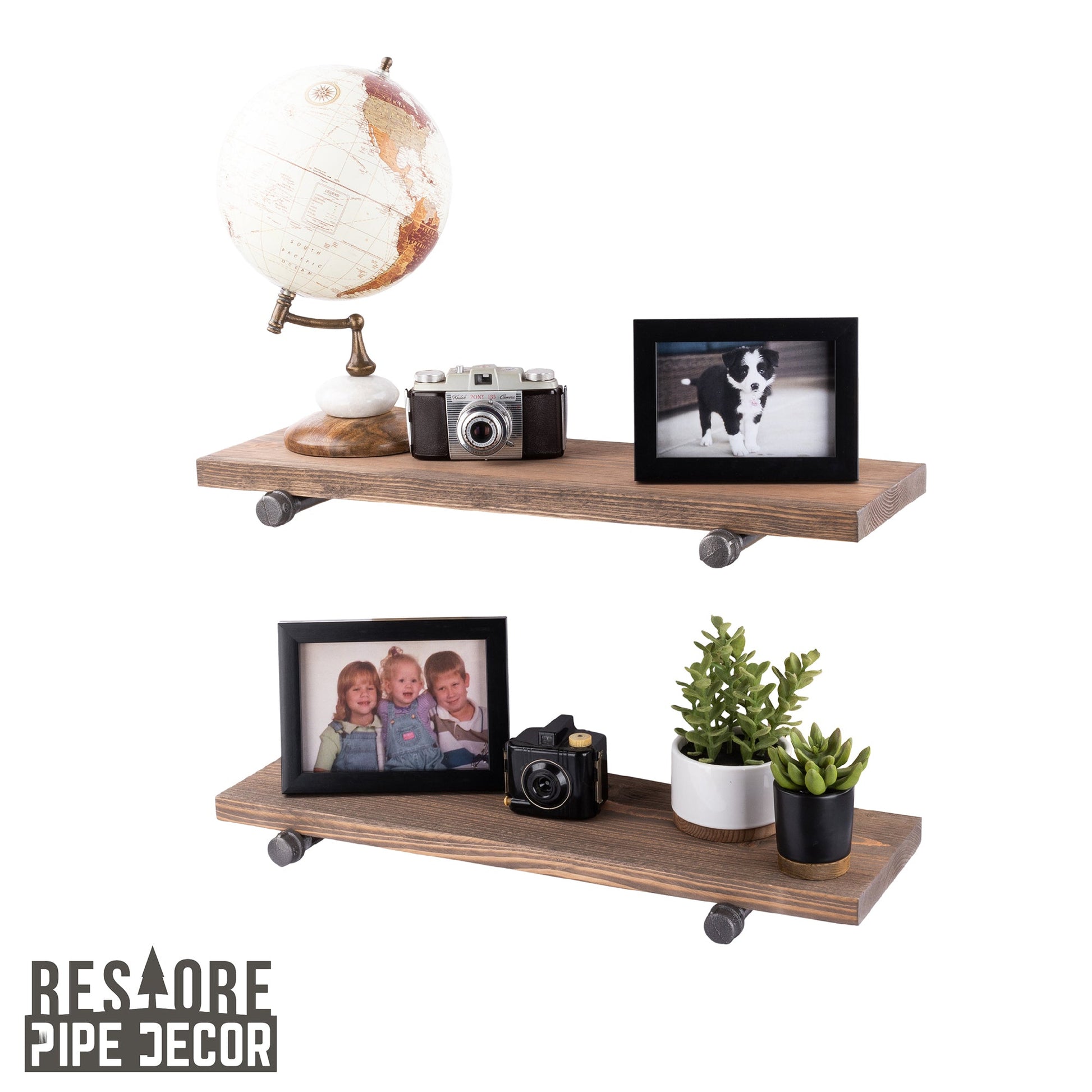 RESTORE Sunset Brown 24 in. Shelves with Straight Brackets