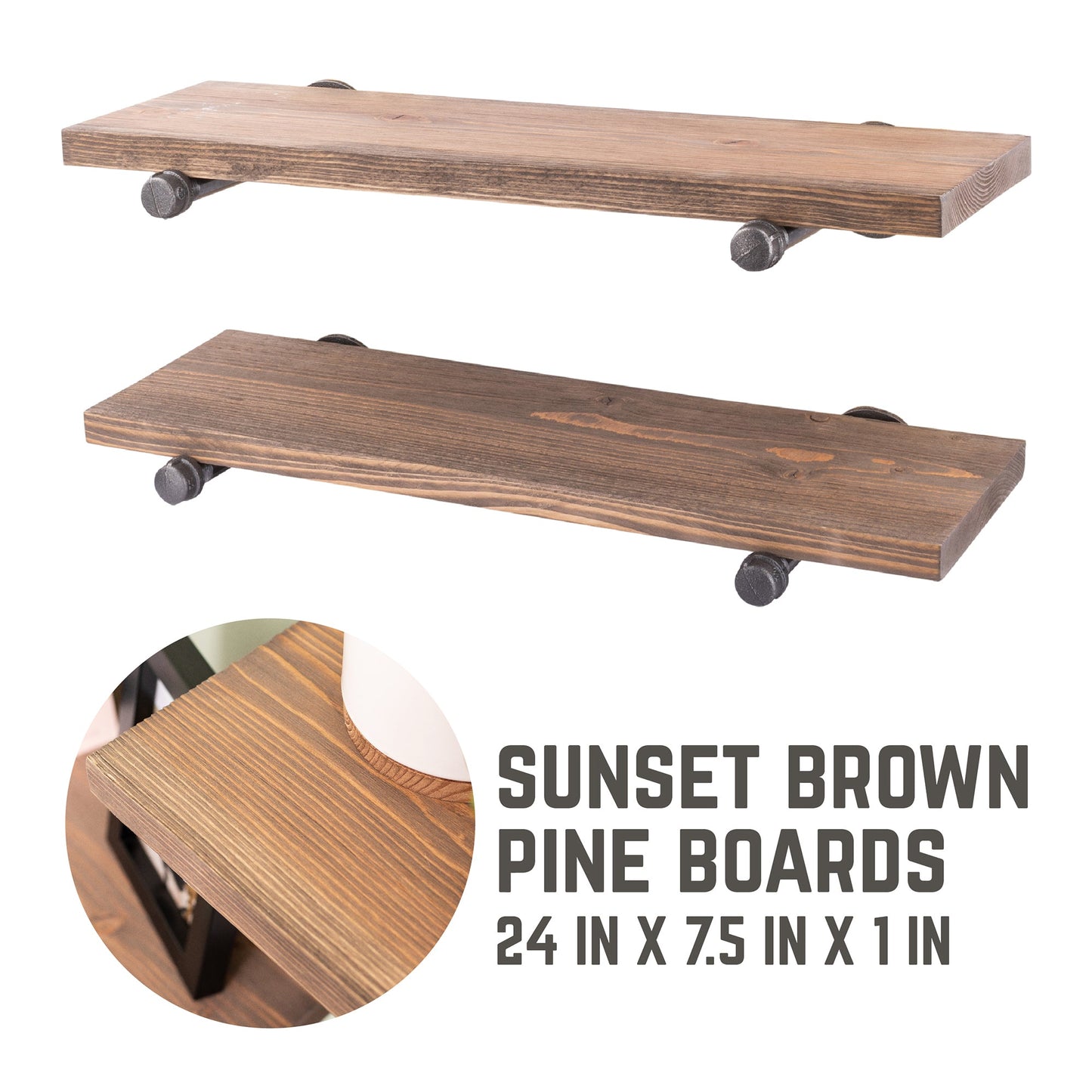 RESTORE Sunset Brown 24 in. Shelves with Straight Brackets