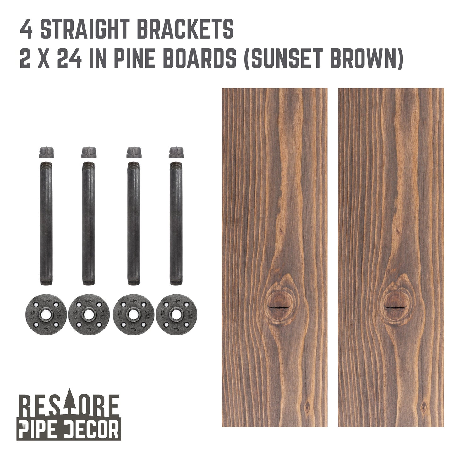 RESTORE Sunset Brown 24 in. Shelves with Straight Brackets