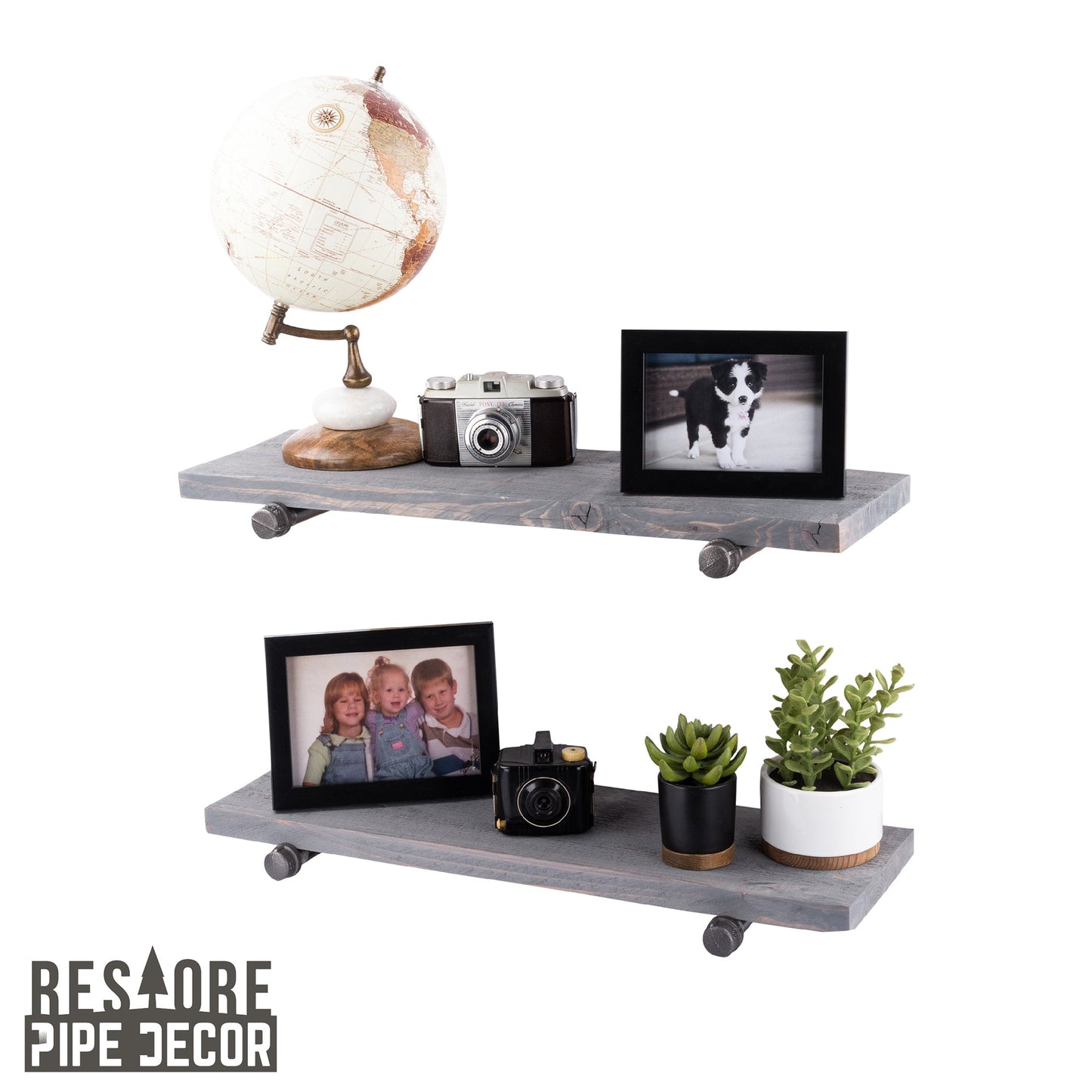 RESTORE Riverstone Grey 24 in. Shelves with Straight Brackets