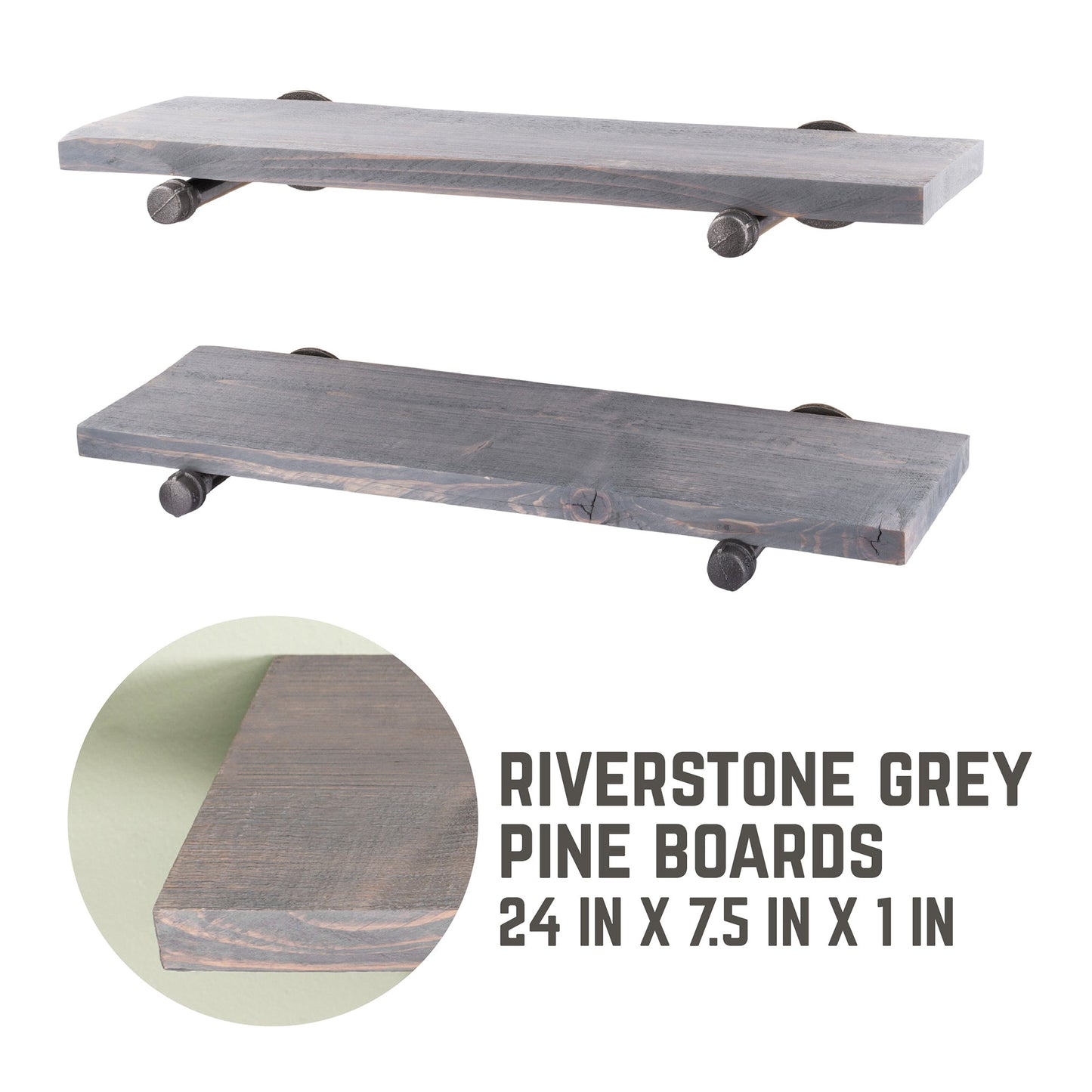 RESTORE Riverstone Grey 24 in. Shelves with Straight Brackets
