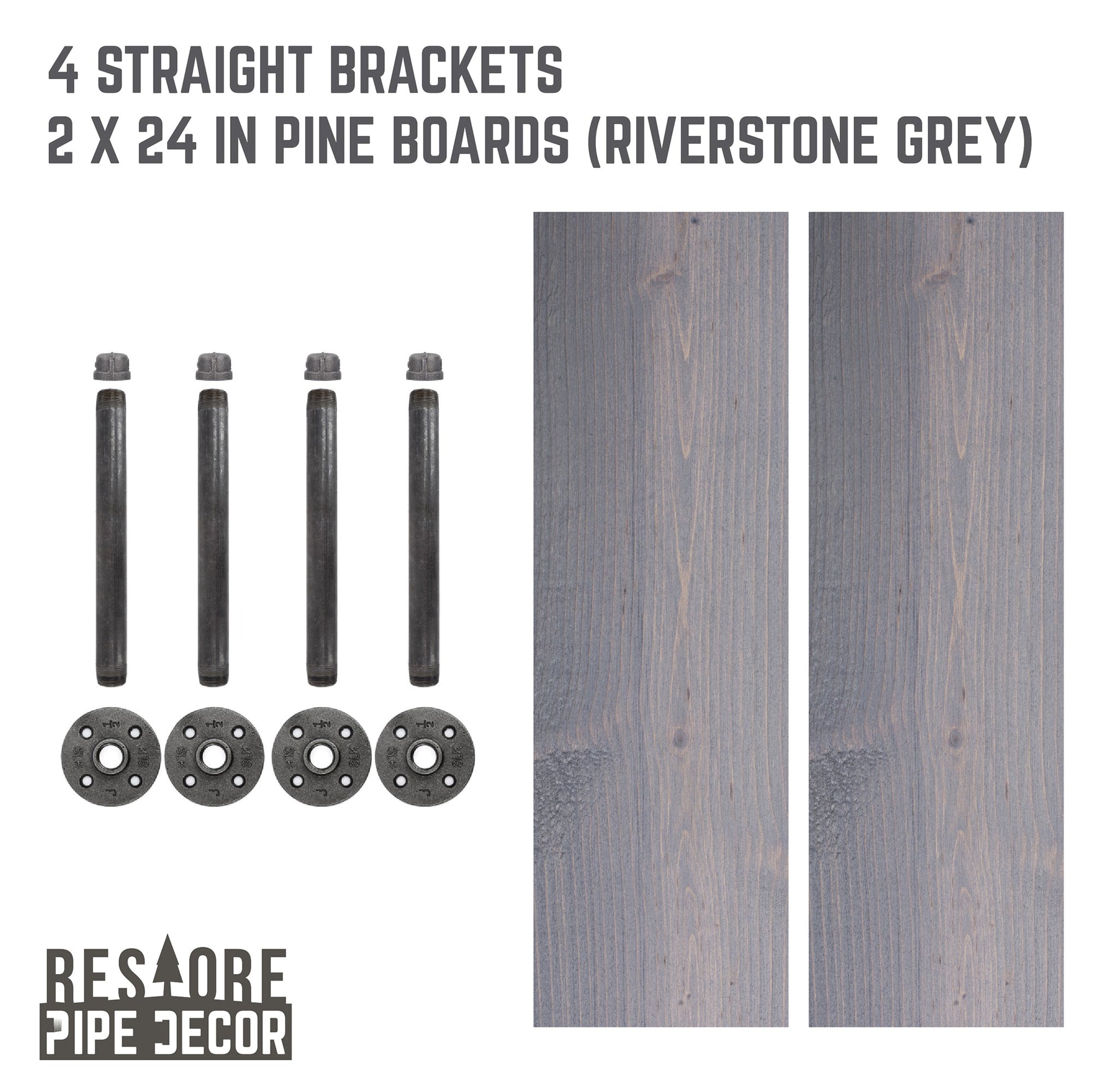 RESTORE Riverstone Grey 24 in. Shelves with Straight Brackets