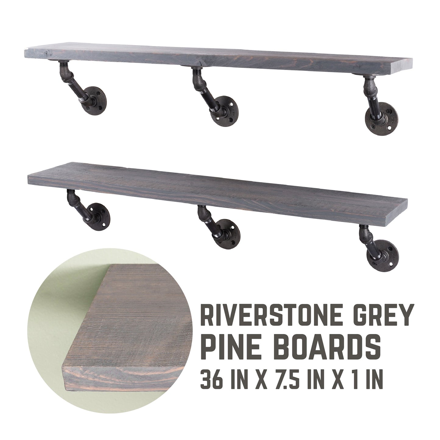 RESTORE Riverstone Grey 36 in. Shelves with Angled Brackets