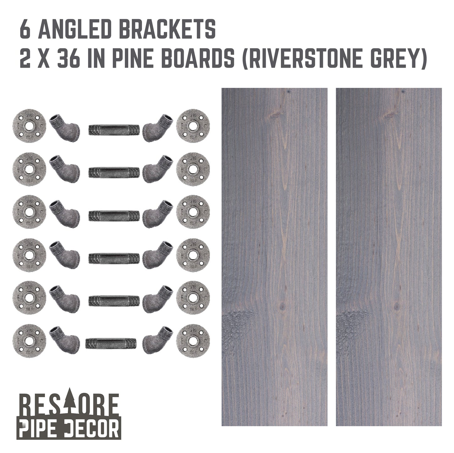 RESTORE Riverstone Grey 36 in. Shelves with Angled Brackets