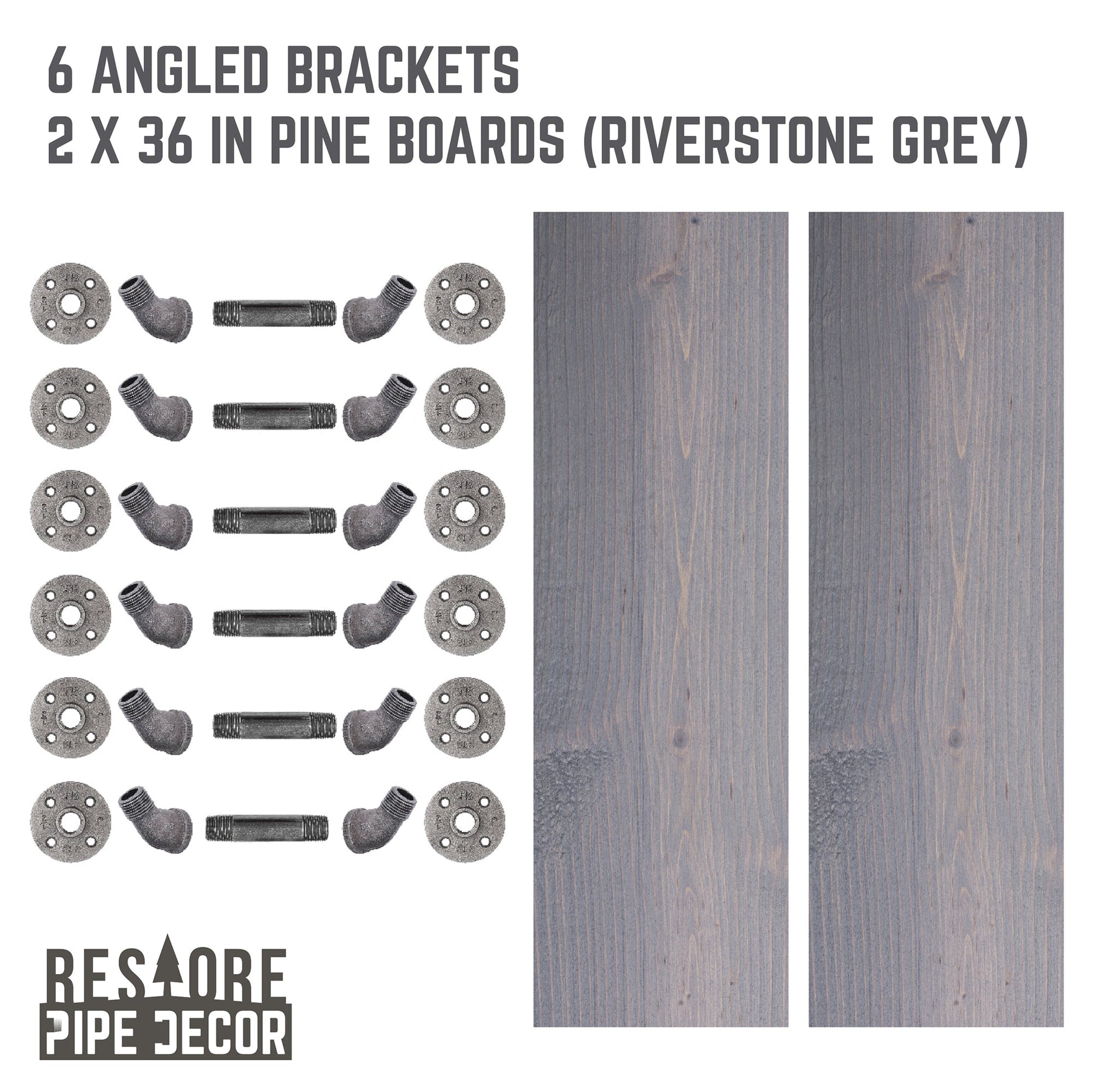 RESTORE Riverstone Grey 36 in. Shelves with Angled Brackets