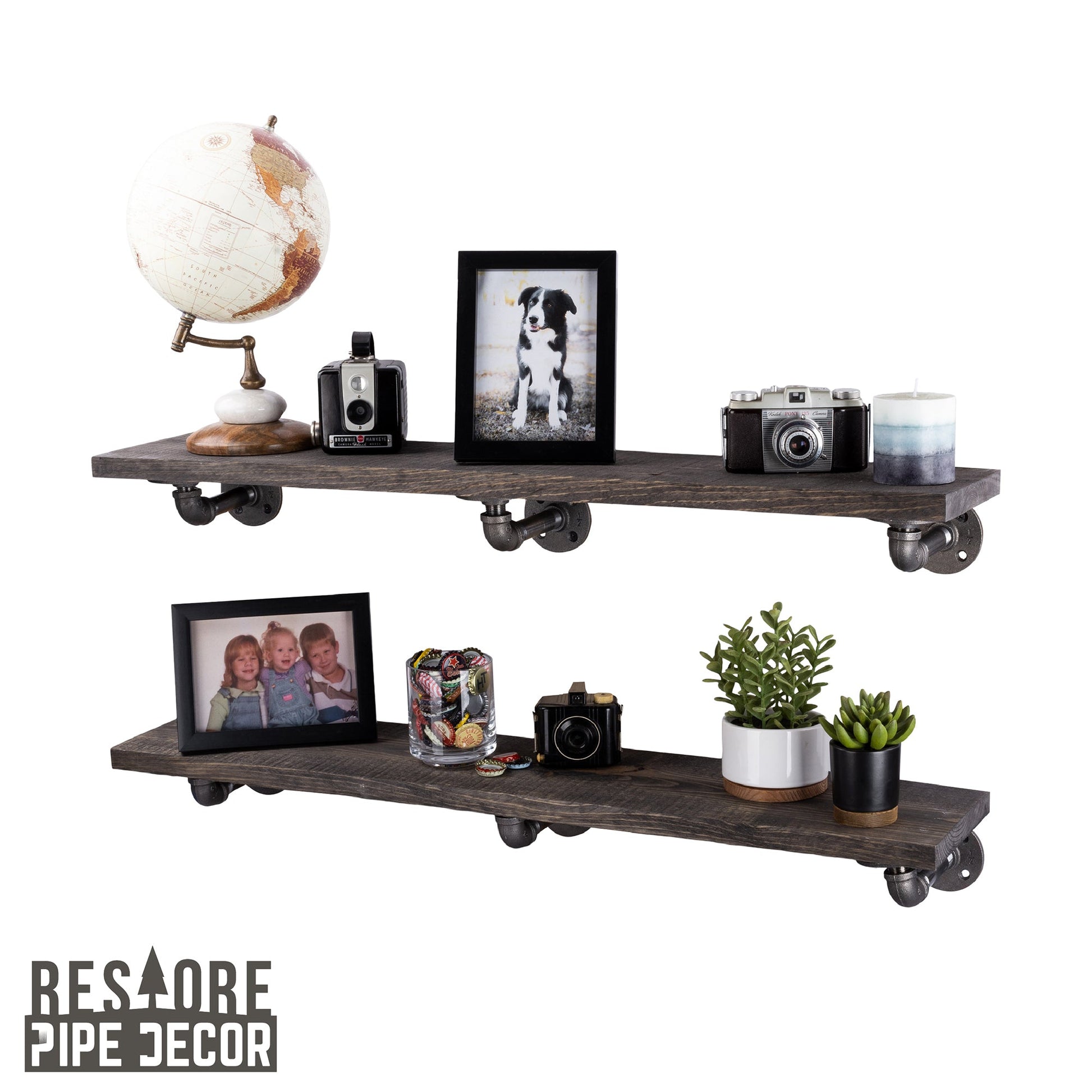 RESTORE Boulder Black 36 in. Shelves with L-Shaped Brackets