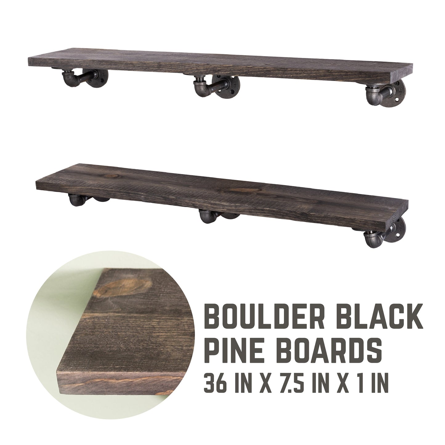 RESTORE Boulder Black 36 in. Shelves with L-Shaped Brackets