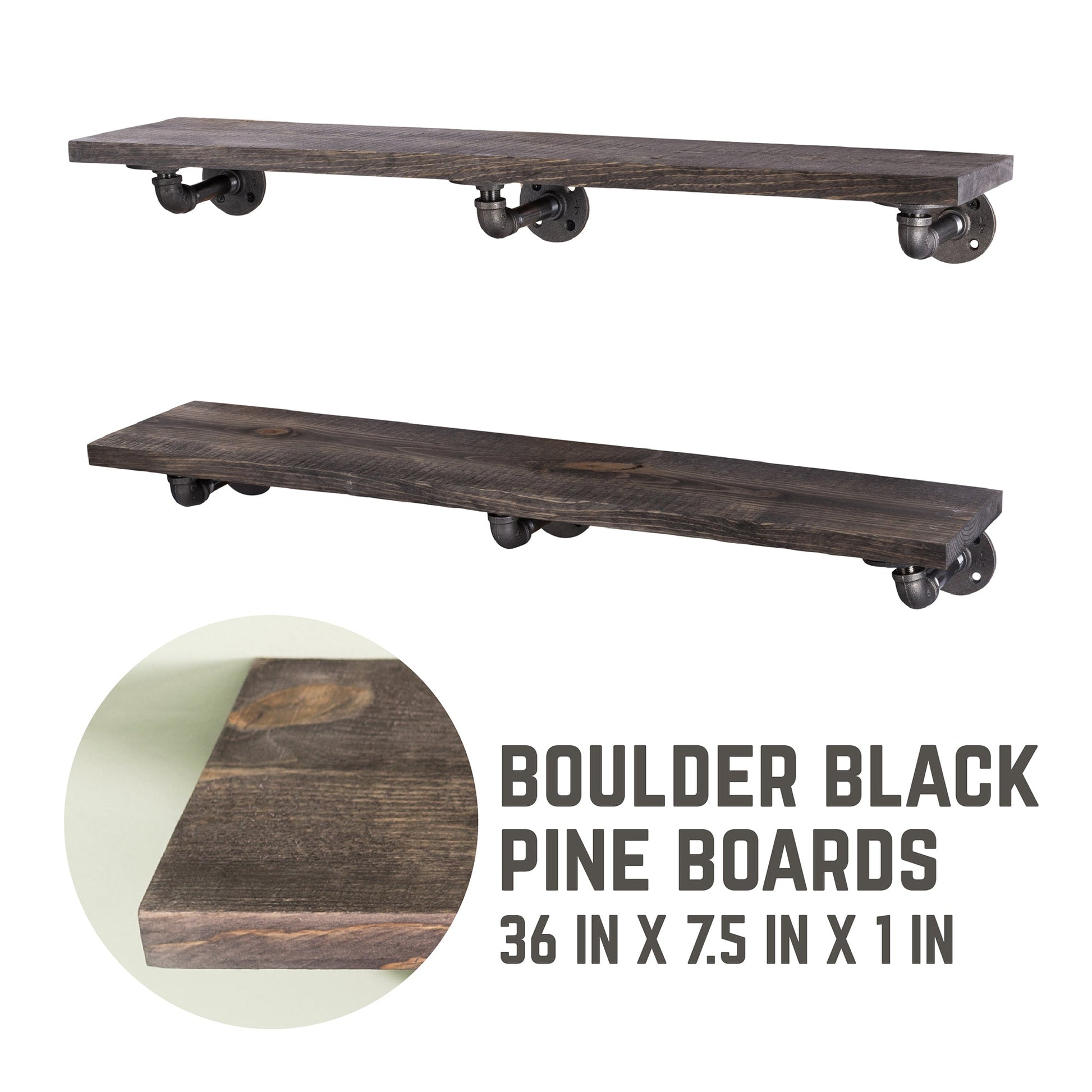 RESTORE Boulder Black 36 in. Shelves with L-Shaped Brackets