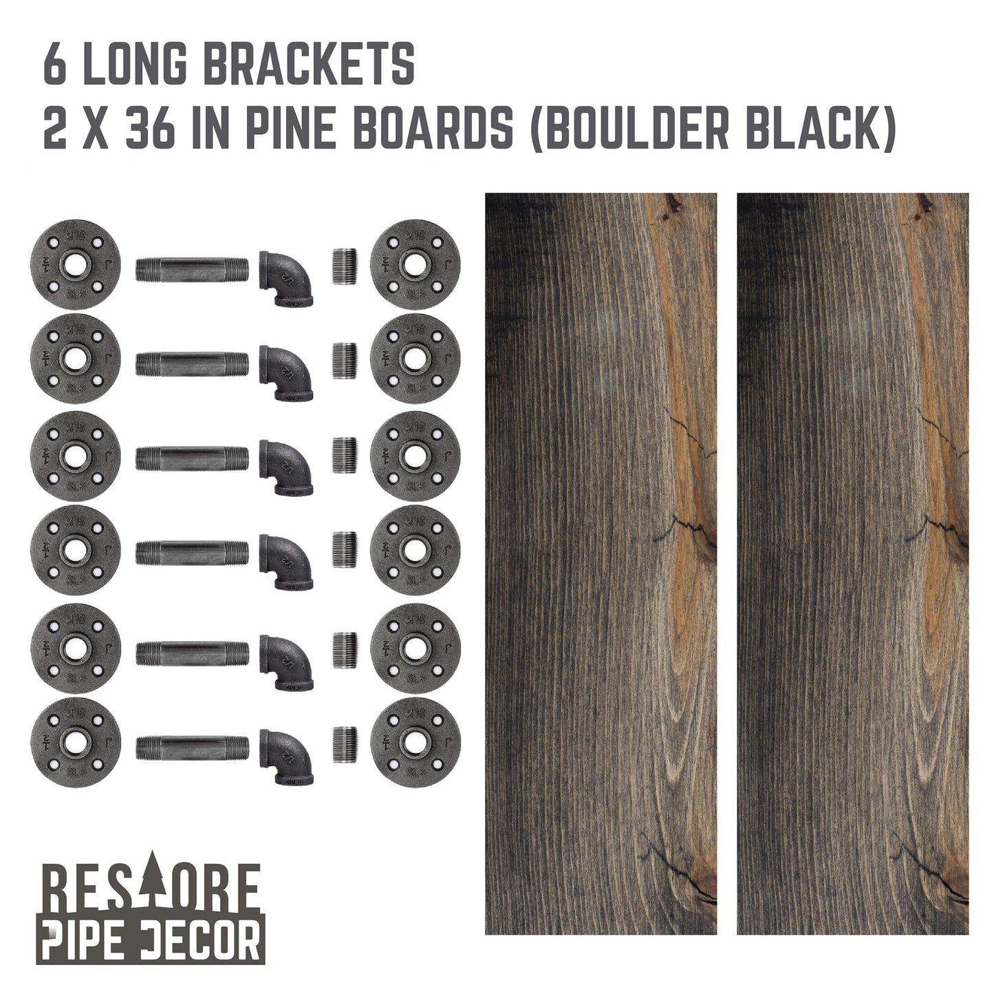 RESTORE Boulder Black 36 in. Shelves with L-Shaped Brackets