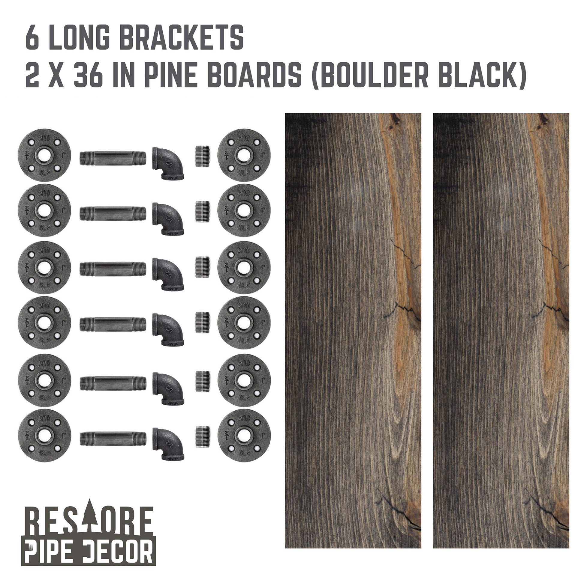 RESTORE Boulder Black 36 in. Shelves with L-Shaped Brackets