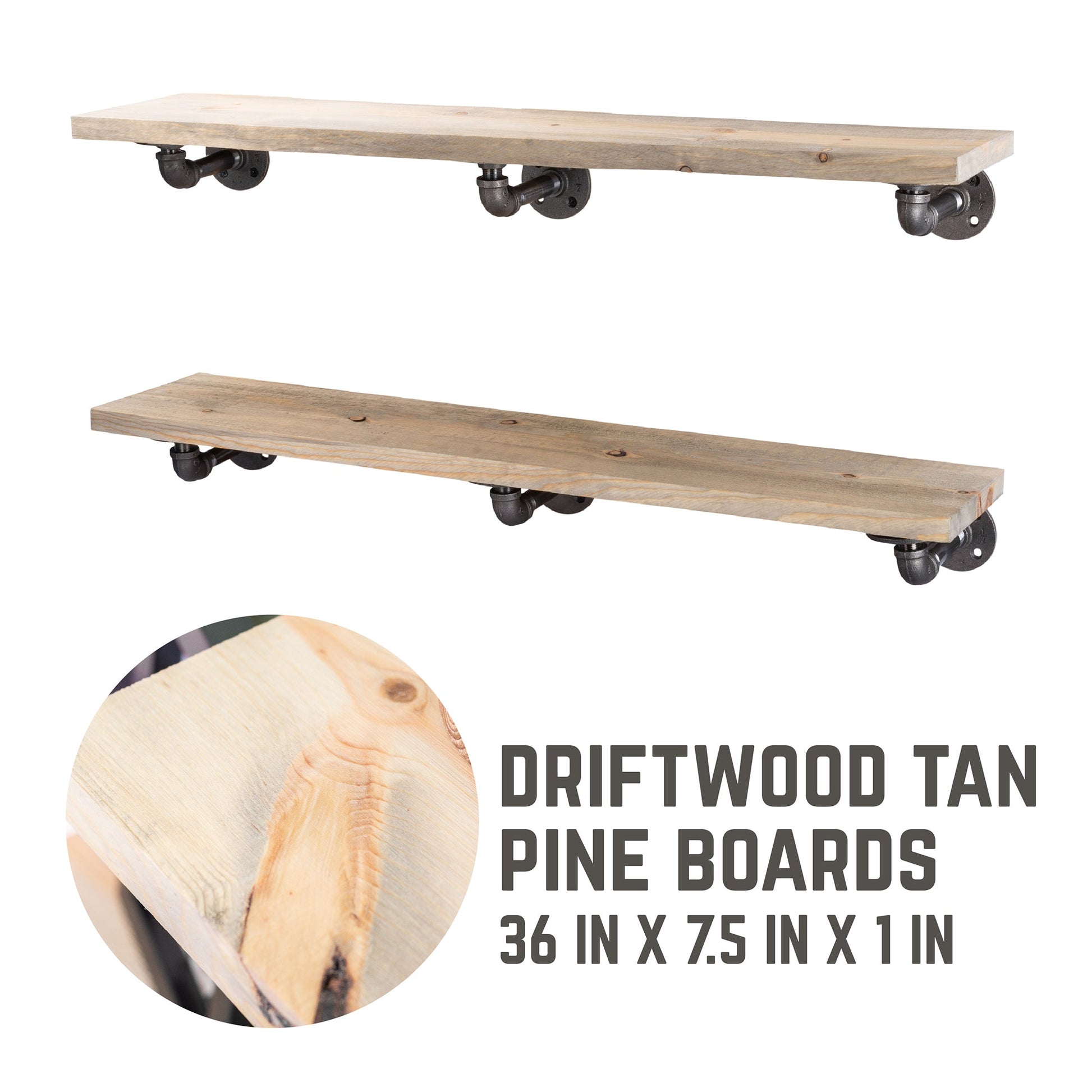 RESTORE Driftwood Tan 36 in. Shelves with L-Shaped Brackets