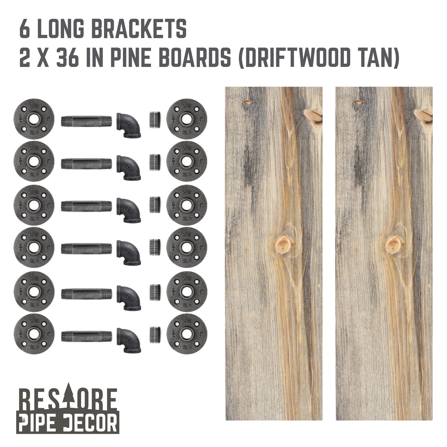 RESTORE Driftwood Tan 36 in. Shelves with L-Shaped Brackets
