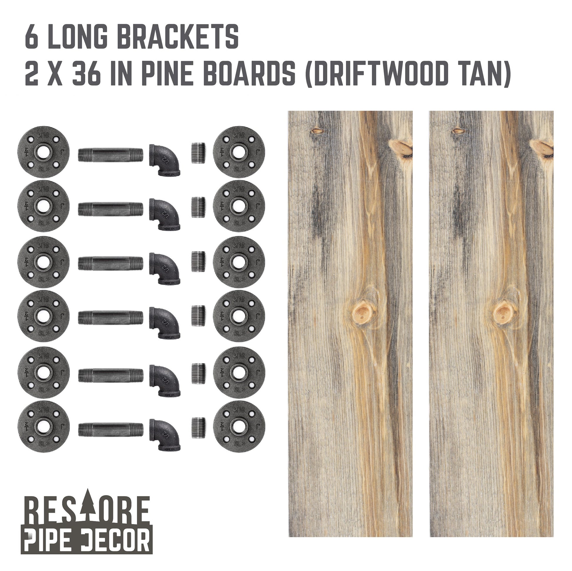 RESTORE Driftwood Tan 36 in. Shelves with L-Shaped Brackets