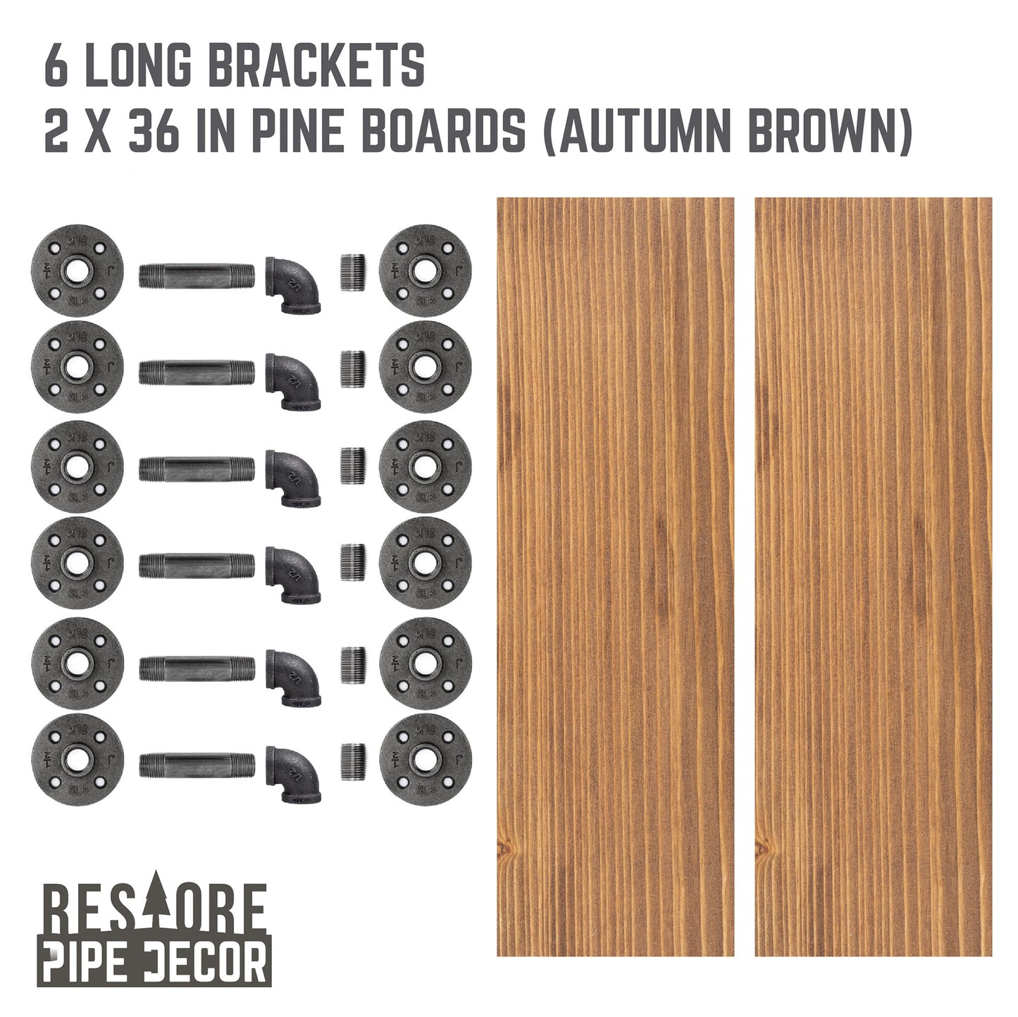 RESTORE Autumn Brown 36 in. Shelves with L-Shaped Brackets