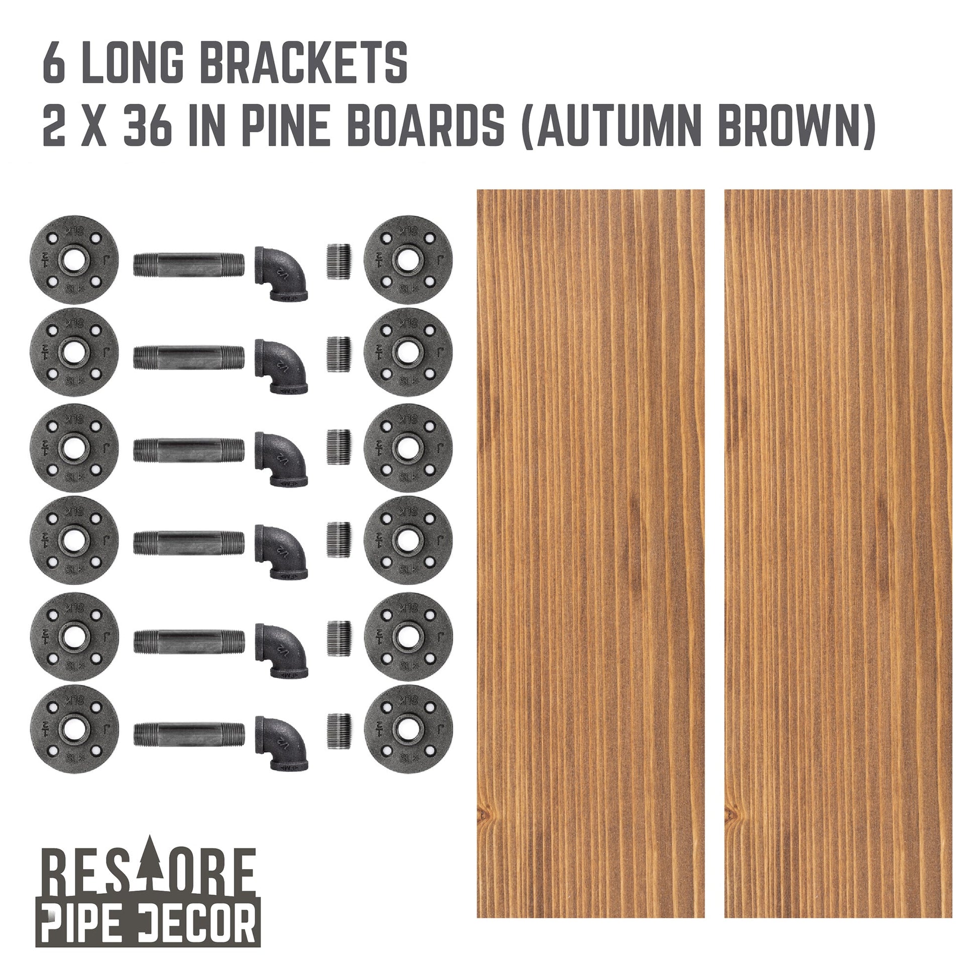 RESTORE Autumn Brown 36 in. Shelves with L-Shaped Brackets