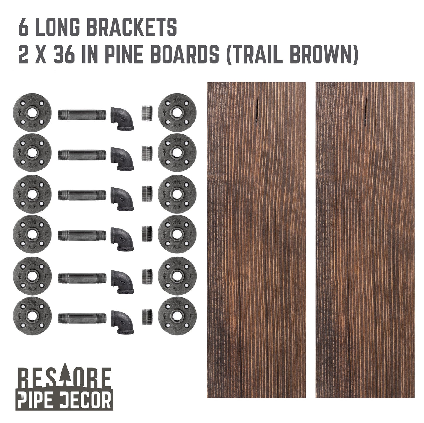RESTORE Trail Brown 36 in. Shelves with L-Shaped Brackets