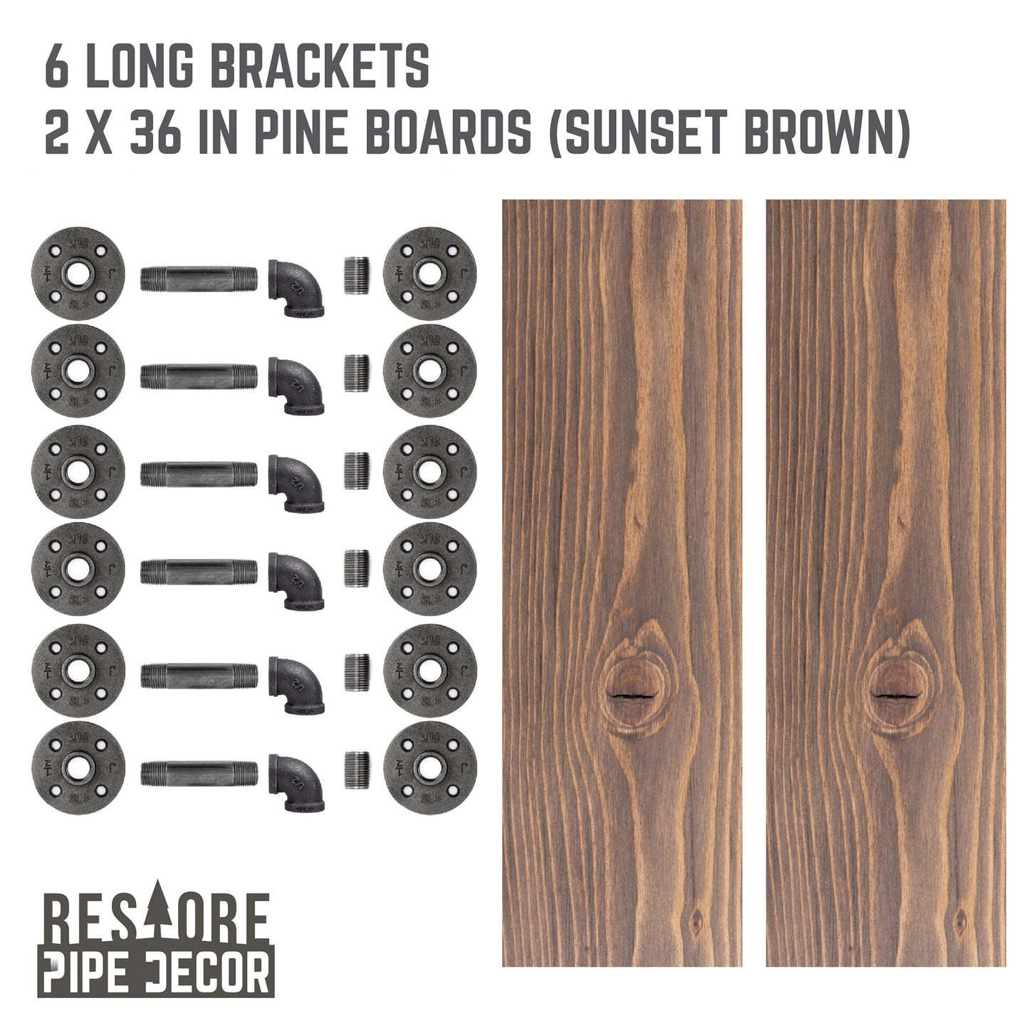 RESTORE Sunset Brown 36 in. Shelves with L-Shaped Brackets