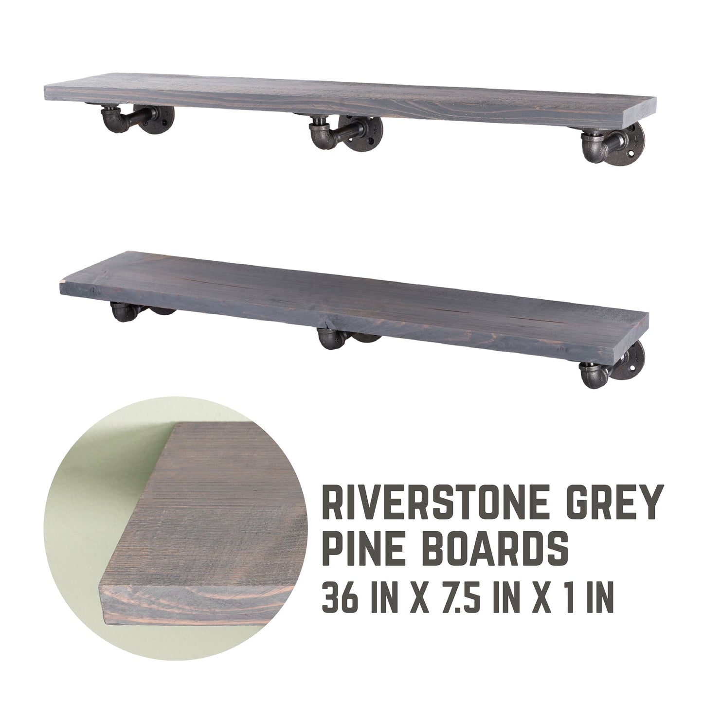 RESTORE Riverstone Grey 36 in. Shelves with L-Shaped Brackets