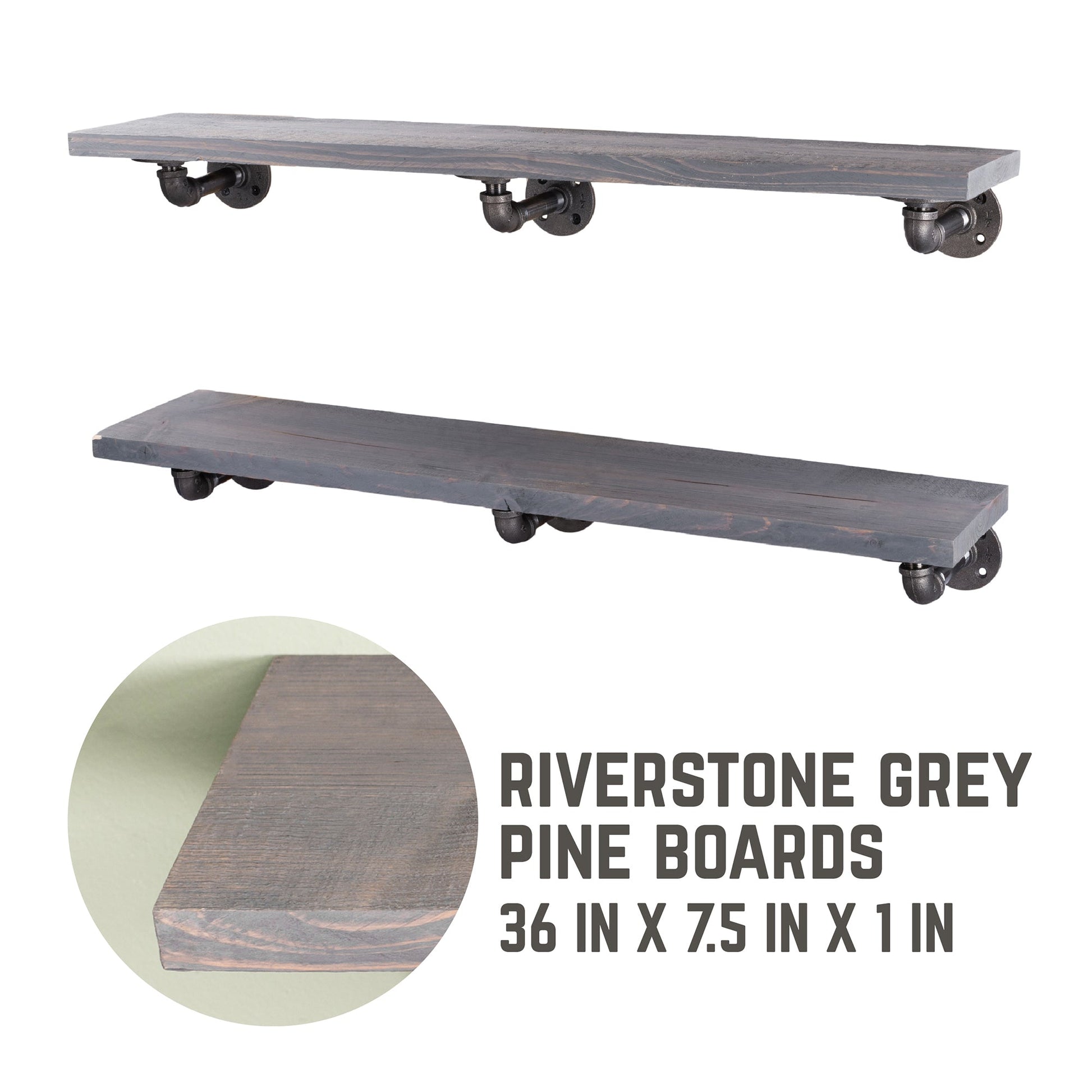 RESTORE Riverstone Grey 36 in. Shelves with L-Shaped Brackets