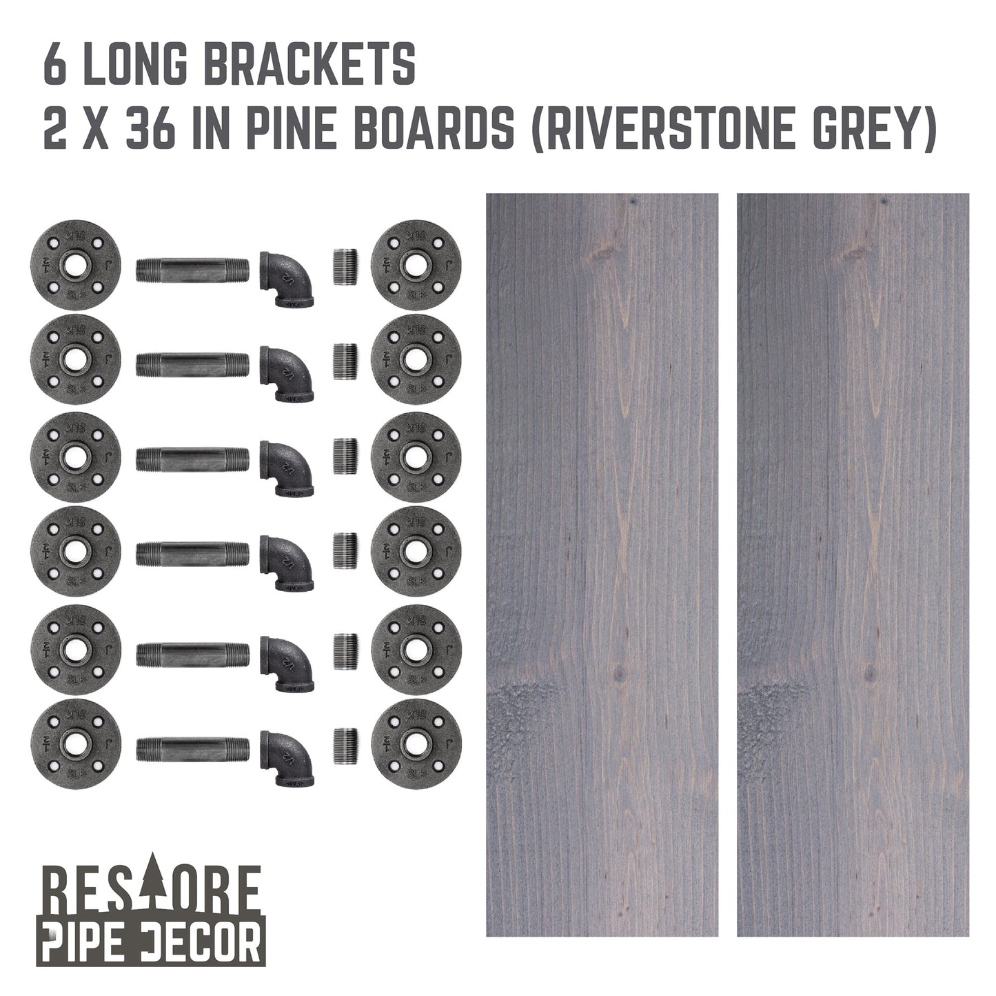 RESTORE Riverstone Grey 36 in. Shelves with L-Shaped Brackets