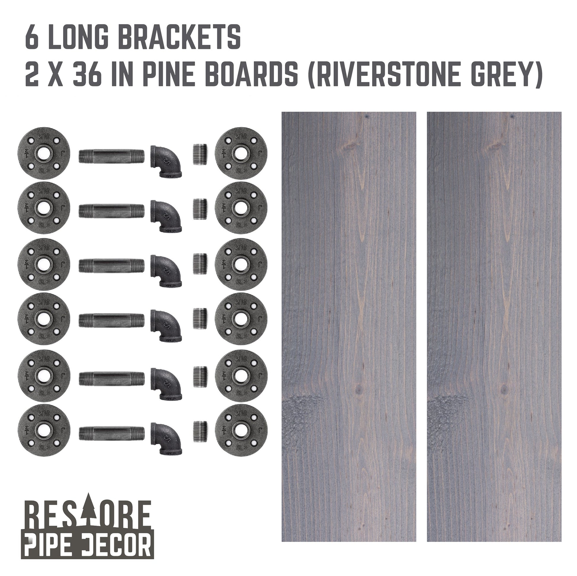 RESTORE Riverstone Grey 36 in. Shelves with L-Shaped Brackets
