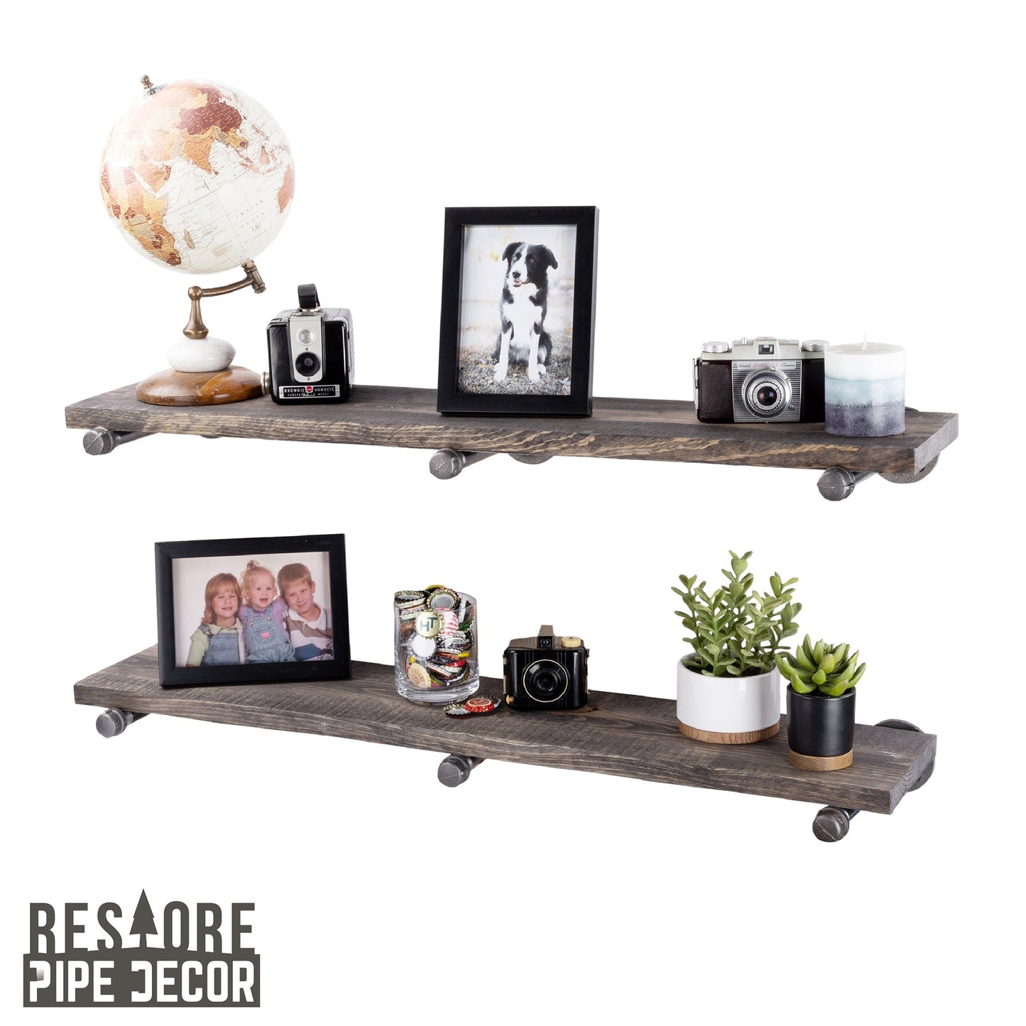 RESTORE Boulder Black 36 in. Shelves with Straight Brackets