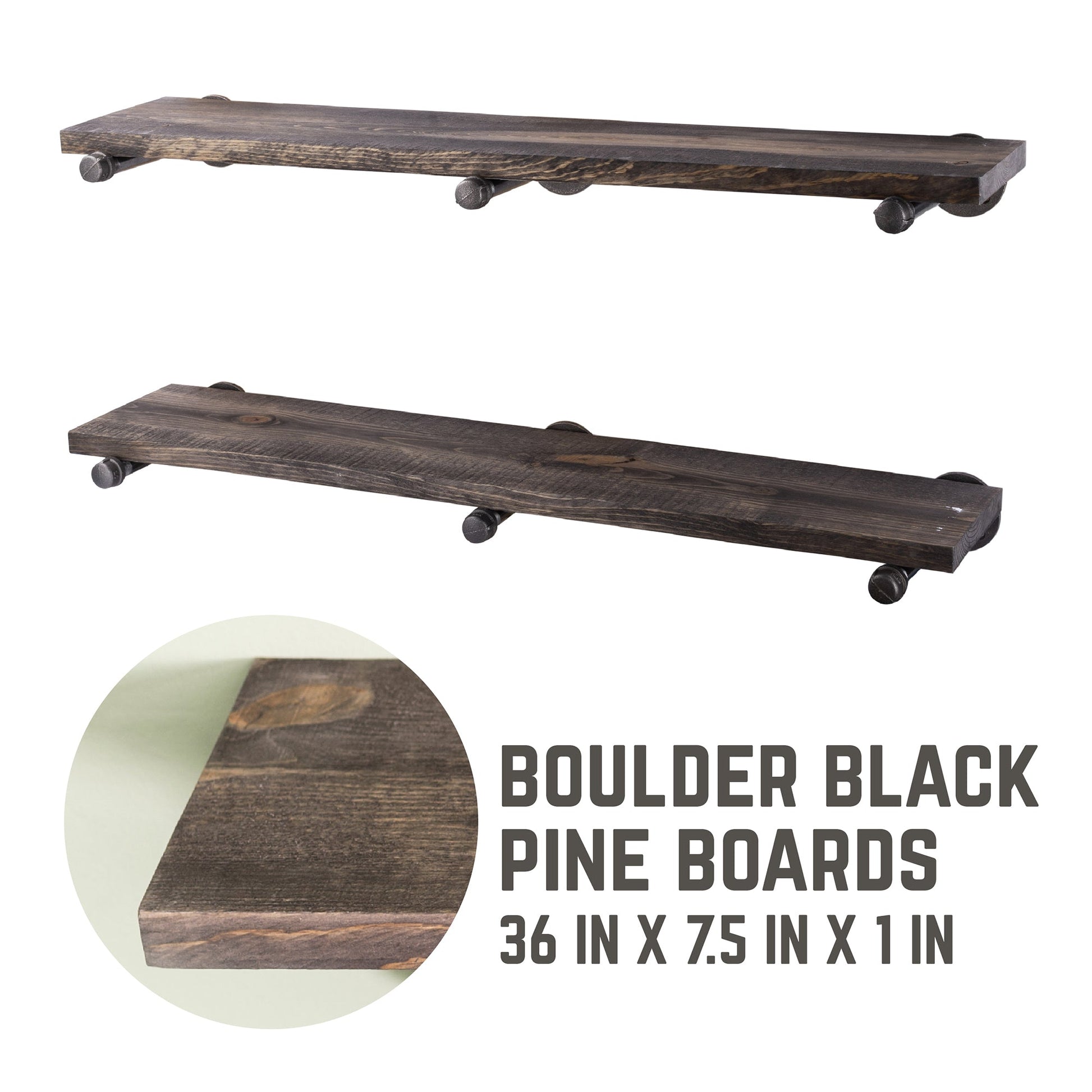 RESTORE Boulder Black 36 in. Shelves with Straight Brackets