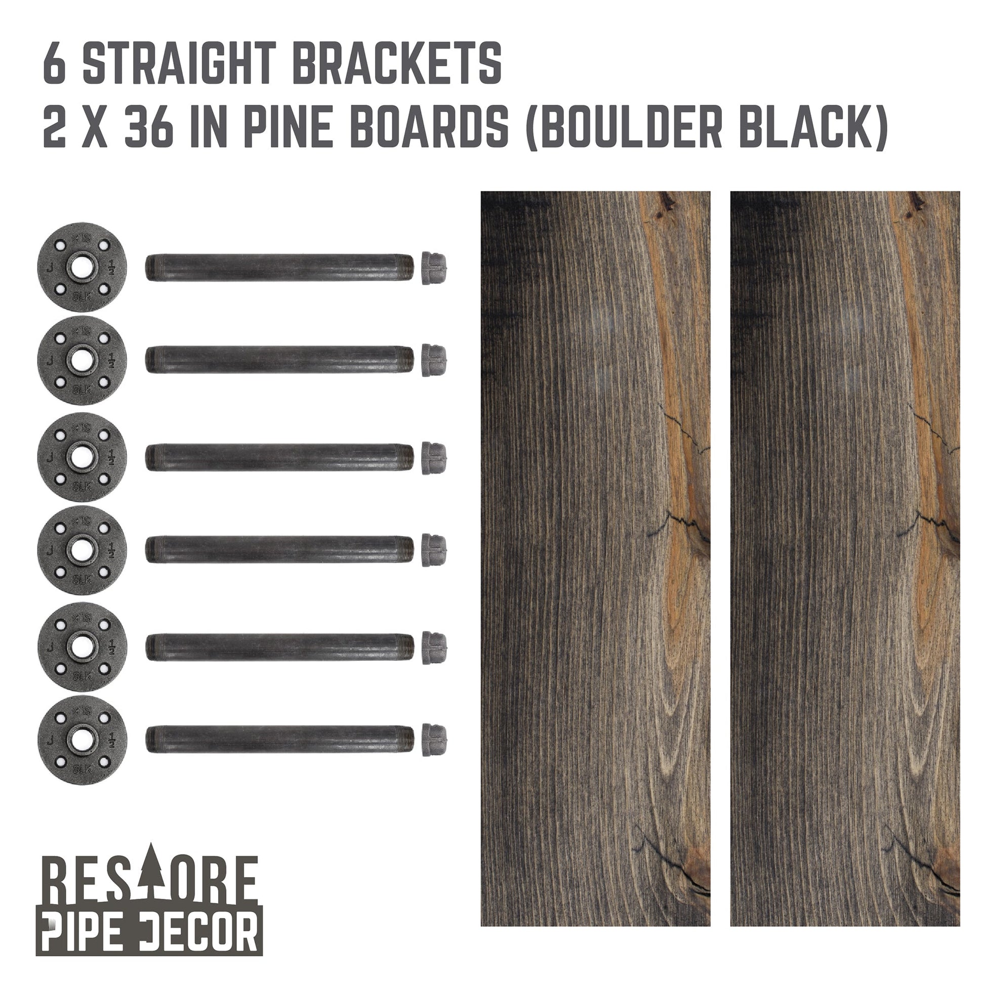 RESTORE Boulder Black 36 in. Shelves with Straight Brackets