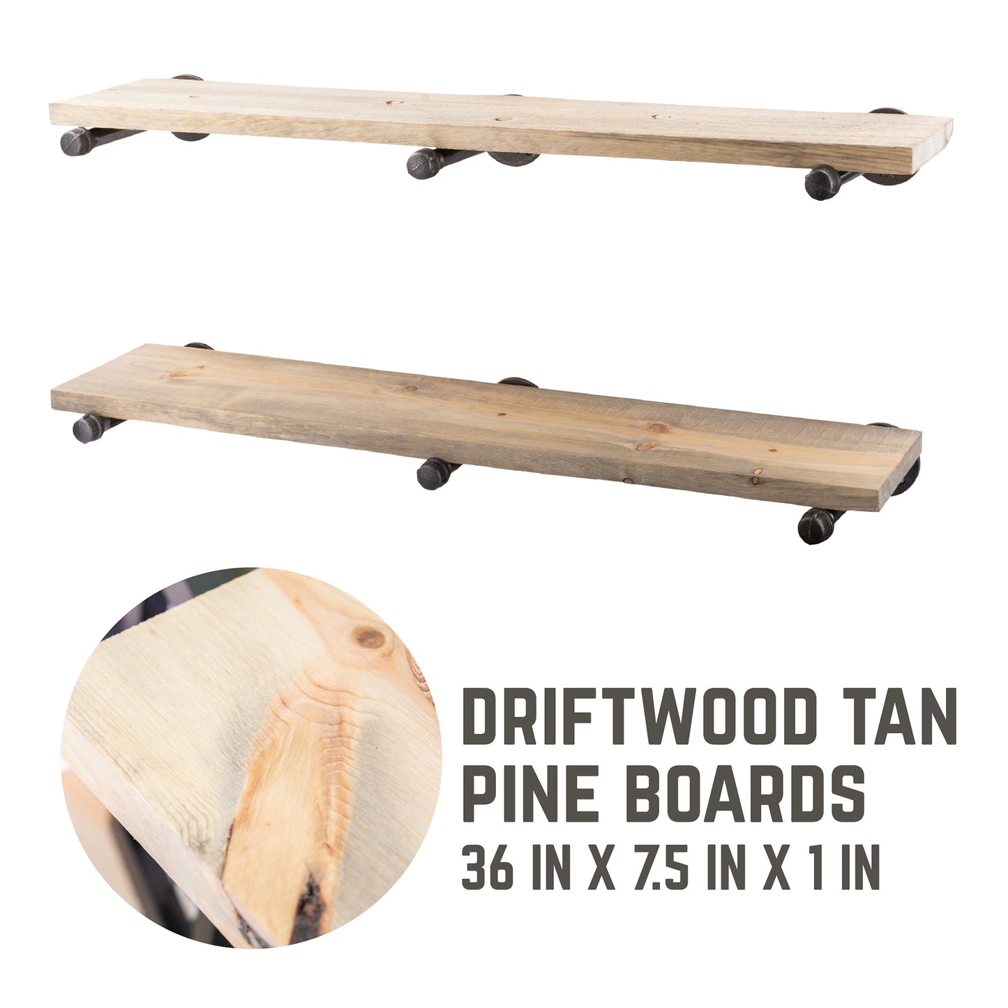 RESTORE Driftwood Tan 36 in. Shelves with Straight Brackets