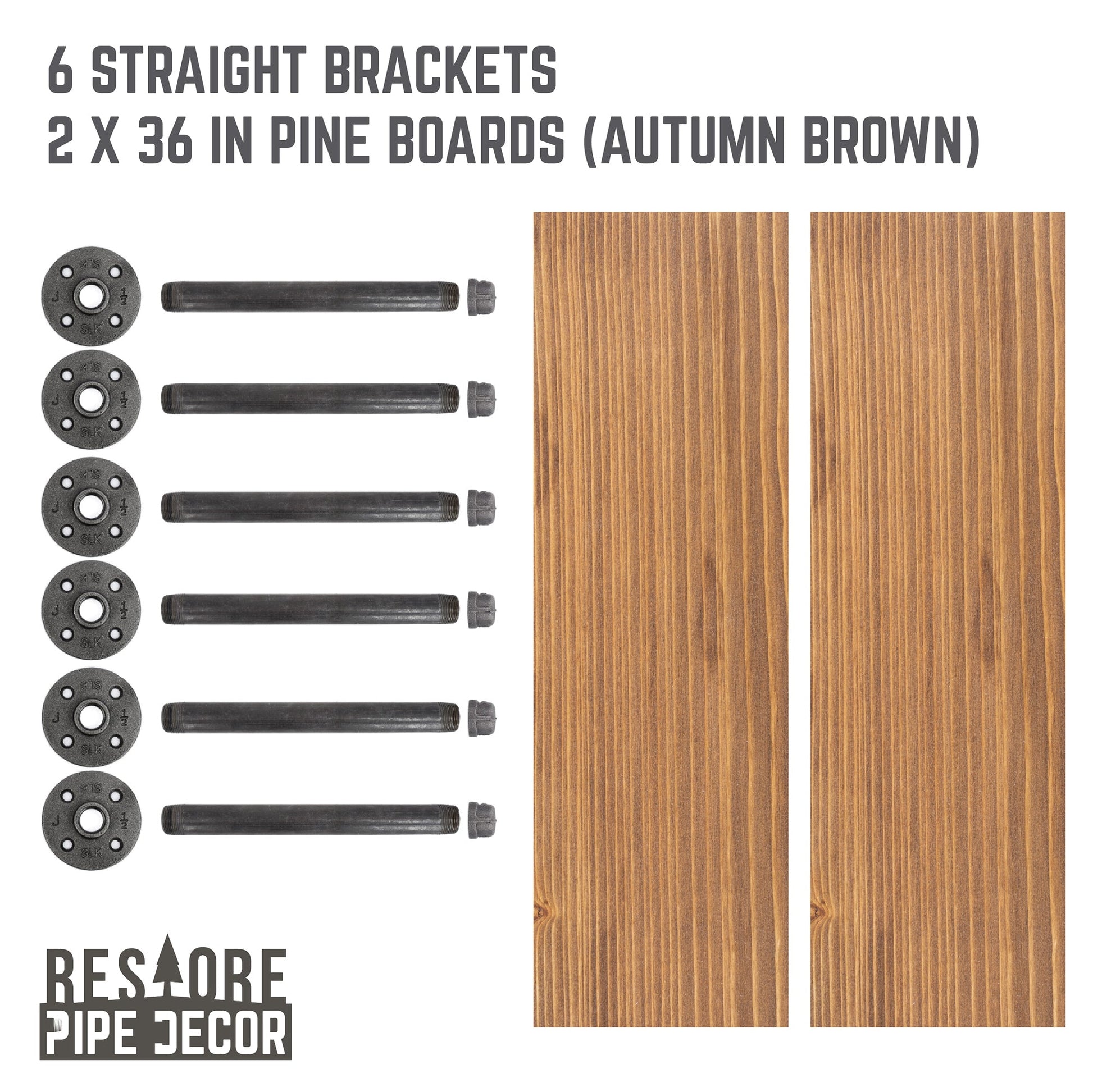 RESTORE Autumn Brown 36 in. Shelves with Straight Brackets
