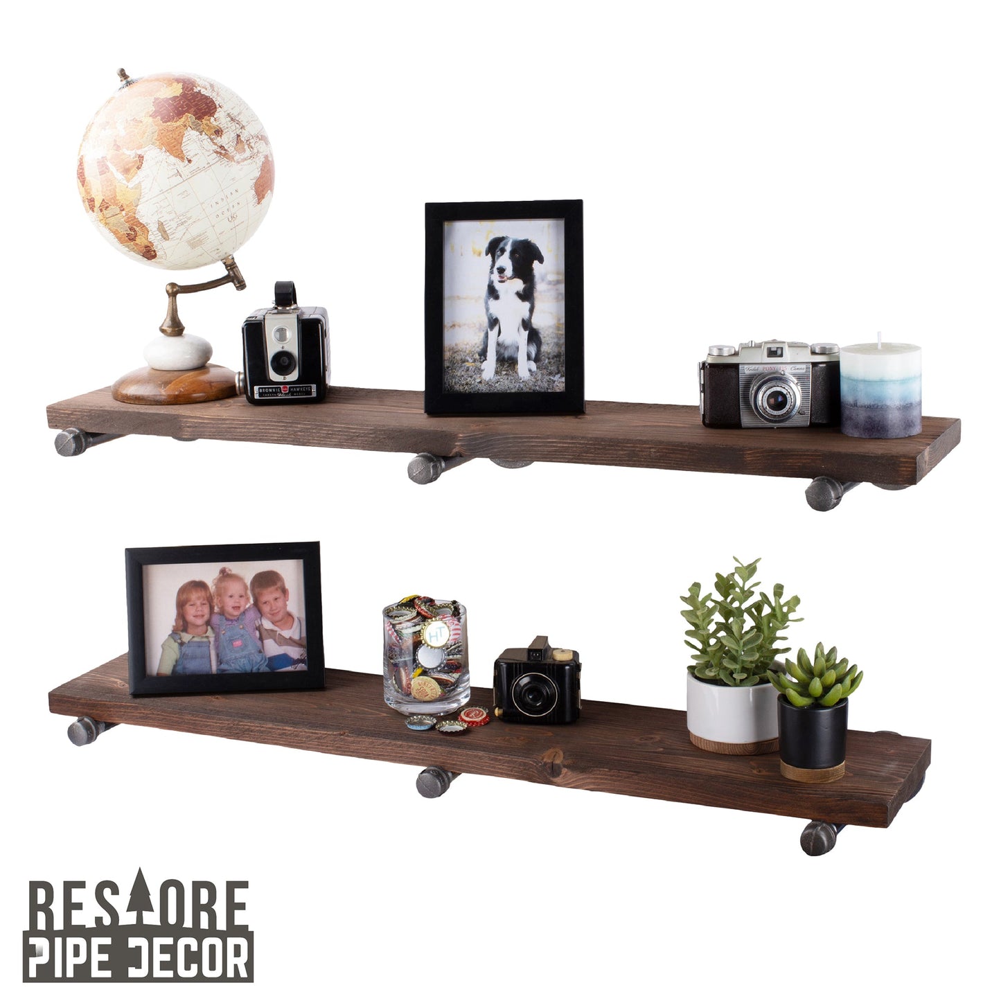 RESTORE Trail Brown 36 in. Shelves with Straight Brackets