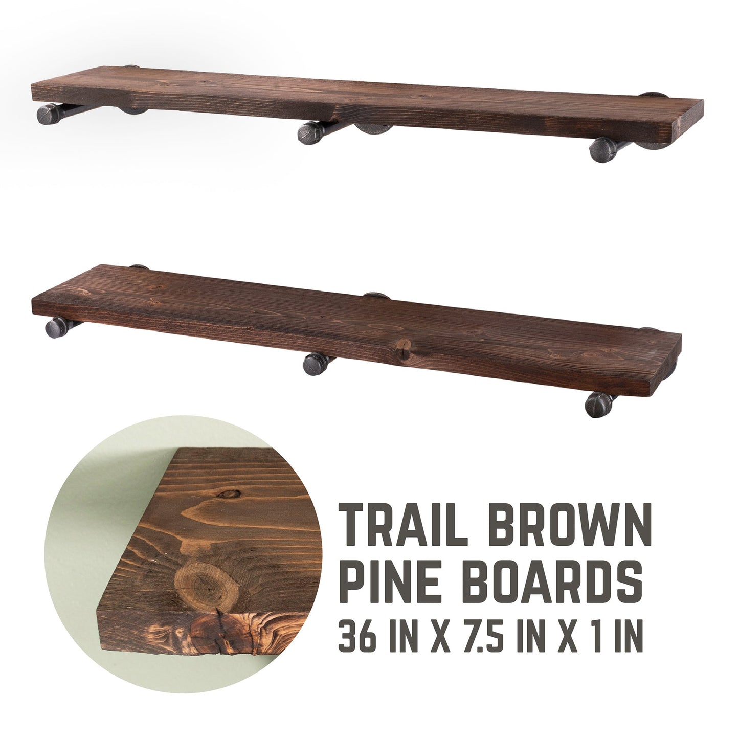 RESTORE Trail Brown 36 in. Shelves with Straight Brackets