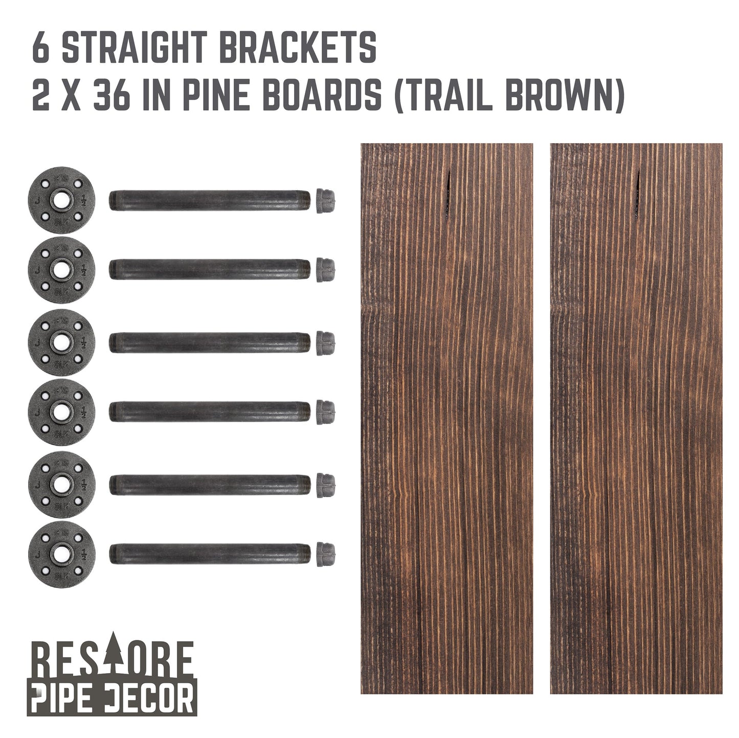 RESTORE Trail Brown 36 in. Shelves with Straight Brackets