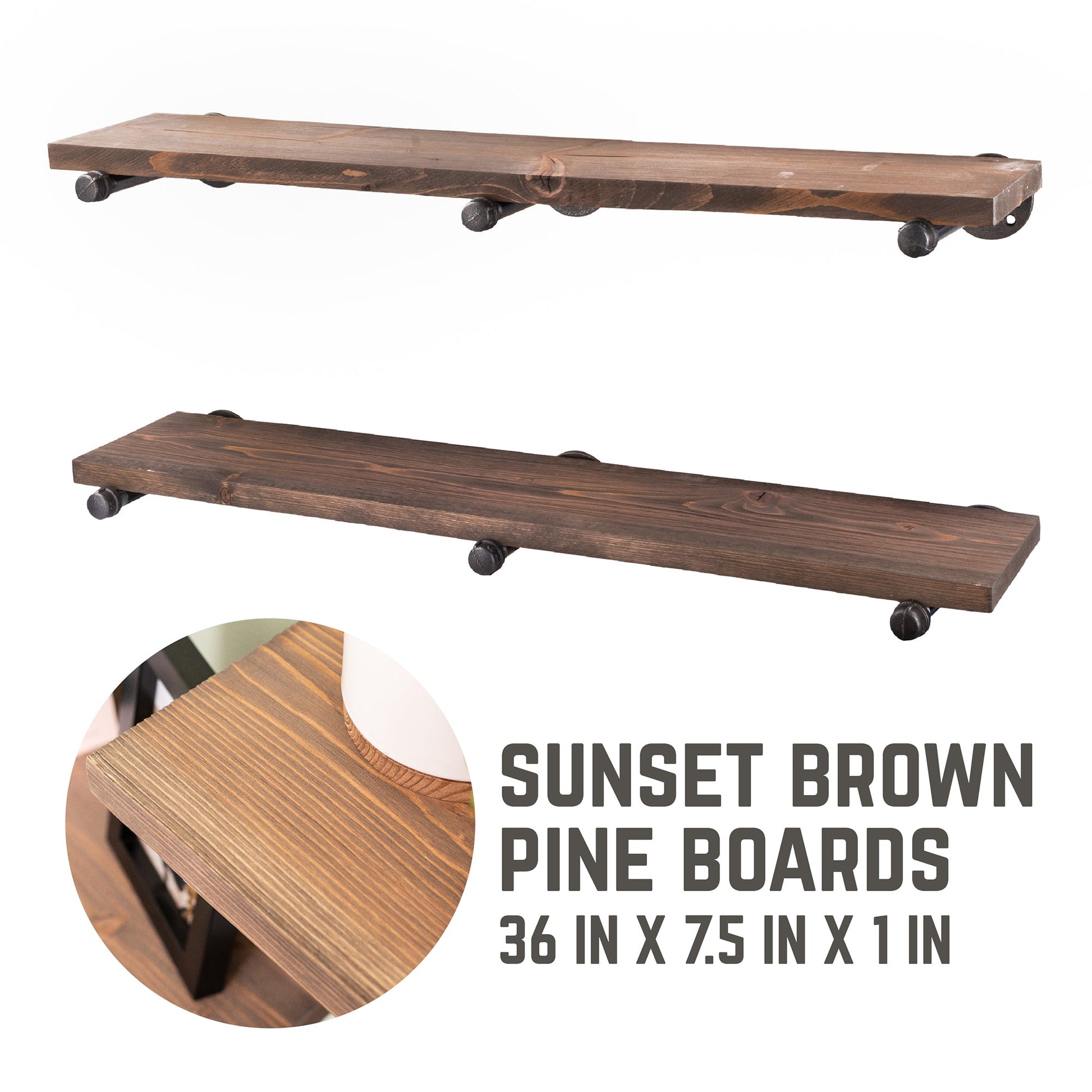 RESTORE Sunset Brown 36 in. Shelves with Straight Brackets