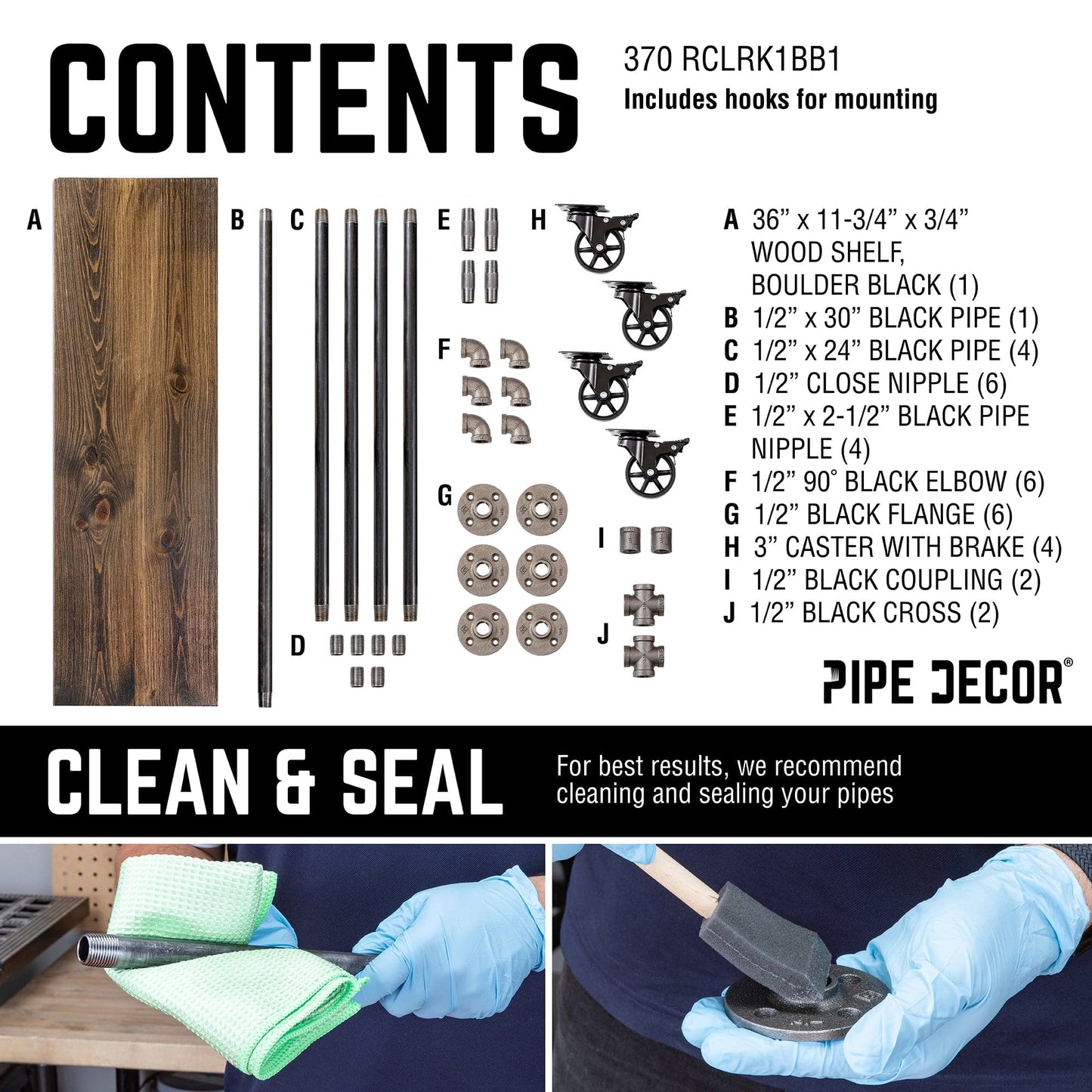 59 ½ in. Rolling Single Rod Clothing Rack with Wood Shelf, Boulder Black