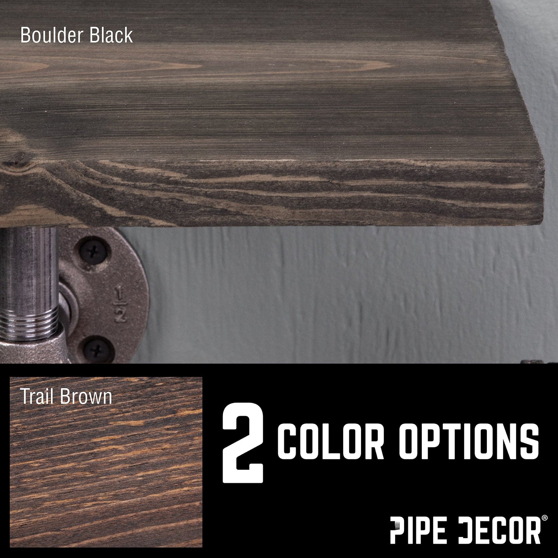 6 in. Wall-Mounted Pipe Toilet Paper Holder with Wood Shelf, Boulder Black