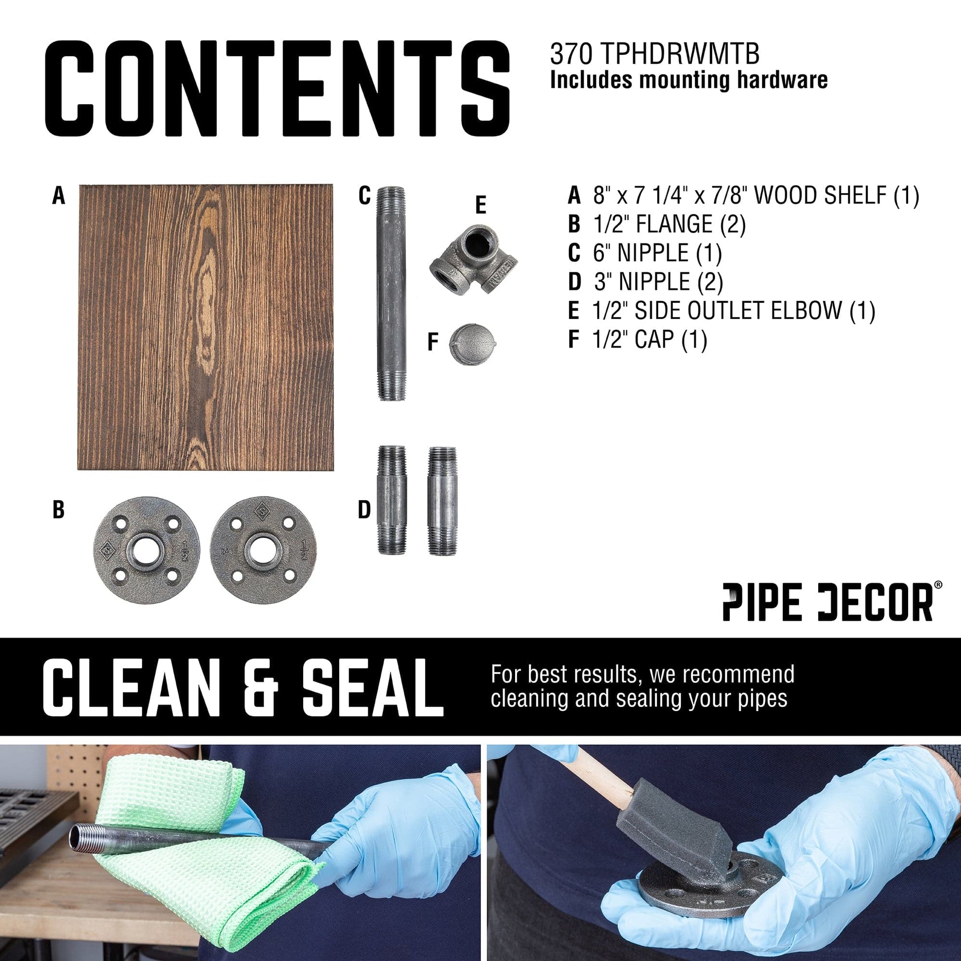 6 in. Wall-Mounted Pipe Toilet Paper Holder with Wood Shelf, Trail Brown