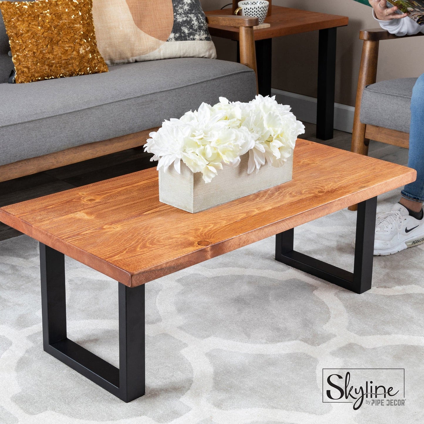12 in. Skyline Matte Black Square Metal Landscape Coffee Table Legs - 2 Pack