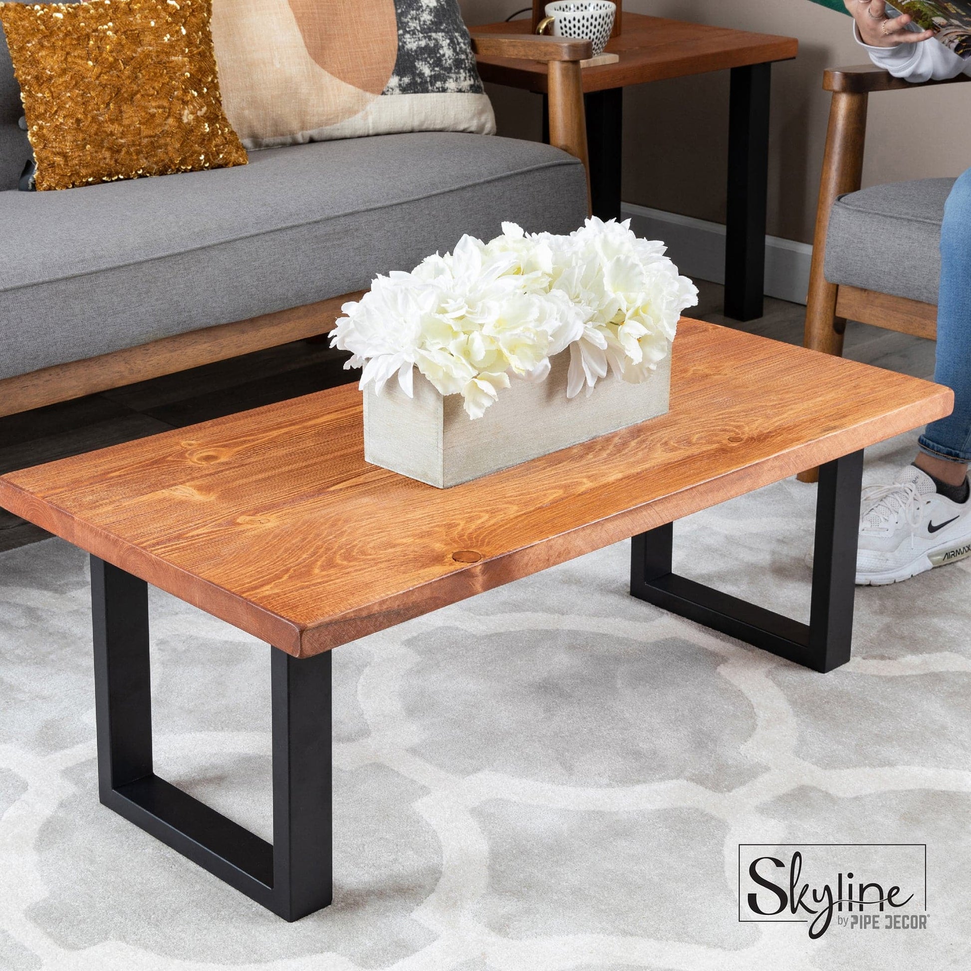 12 in. Skyline Matte Black Square Metal Landscape Coffee Table Legs - 2 Pack