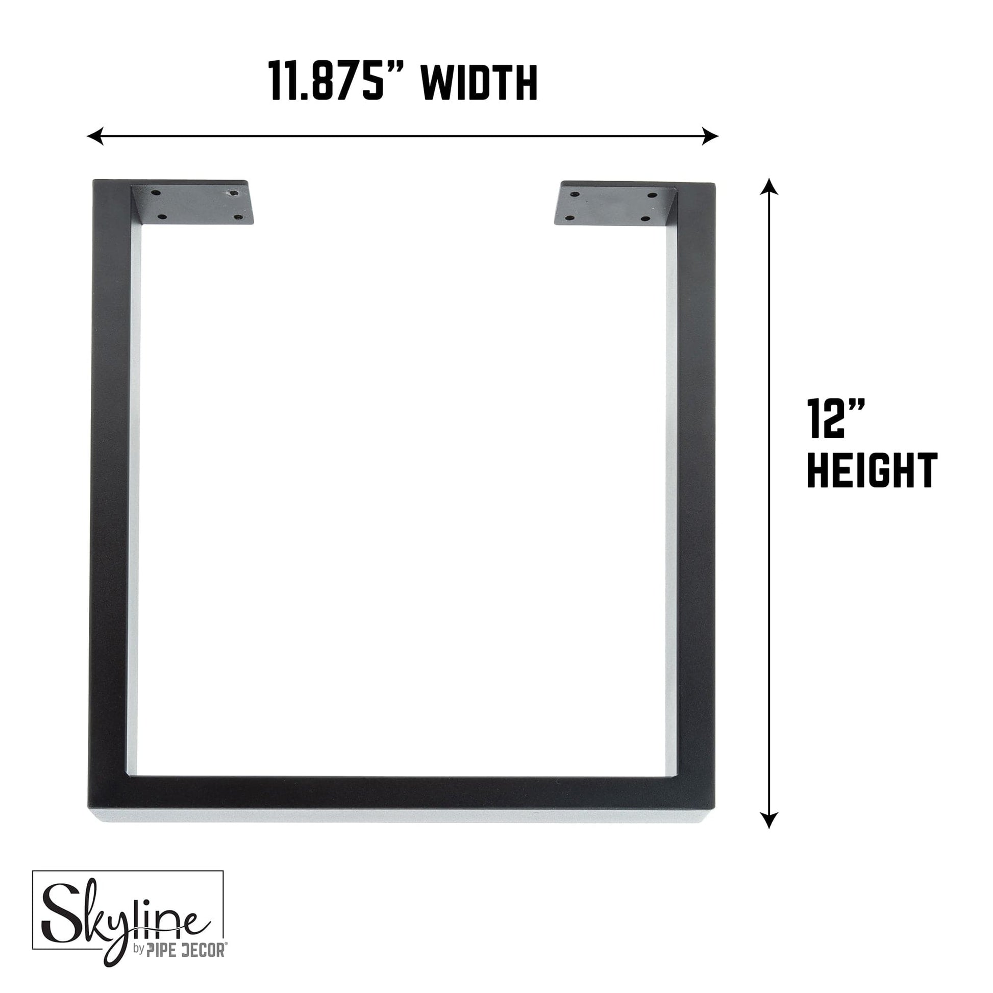 12 in. Skyline Matte Black Square Metal Landscape Coffee Table Legs - 2 Pack